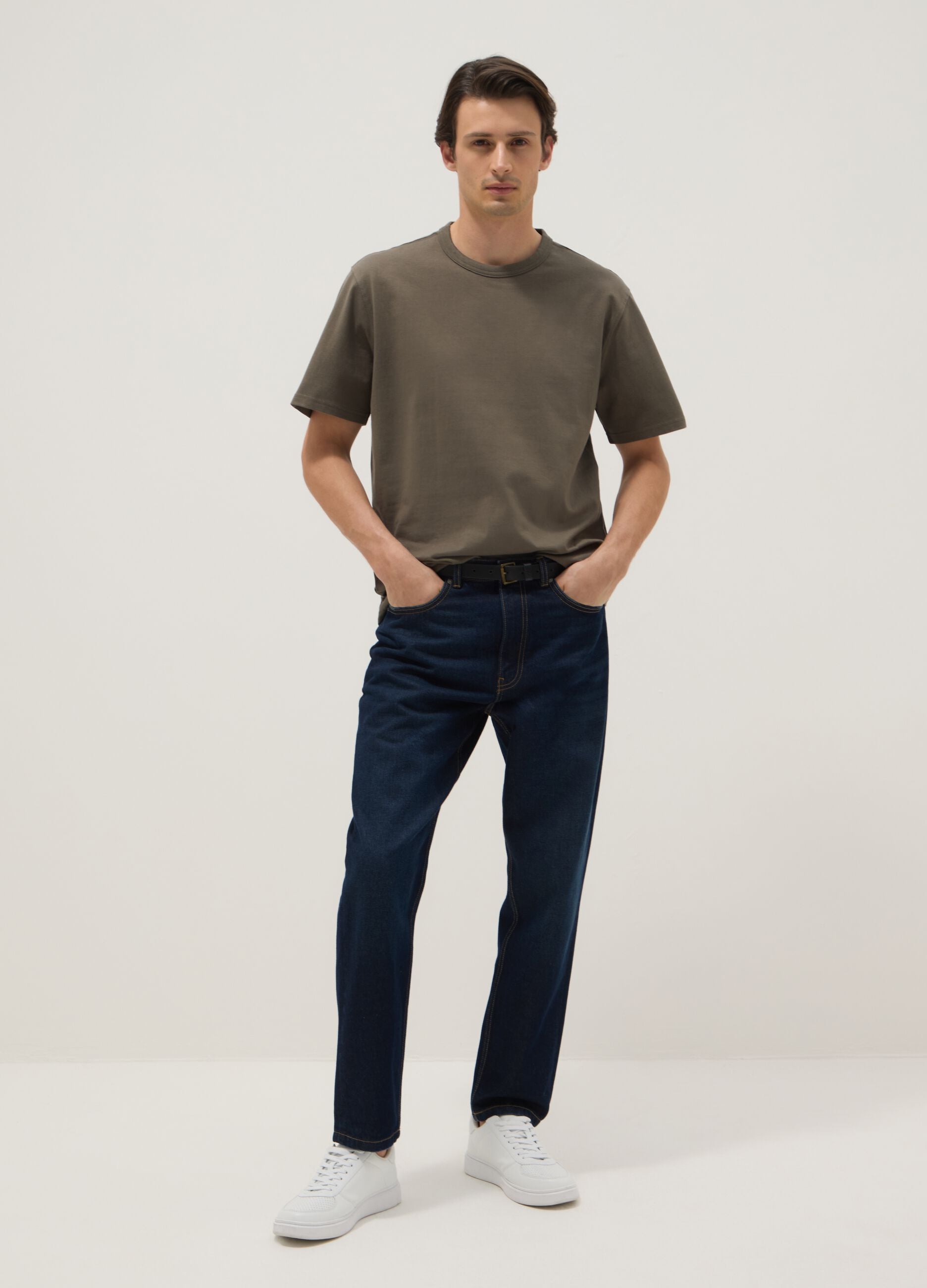 Green relaxed fit crew neck pure cotton t-shirt
