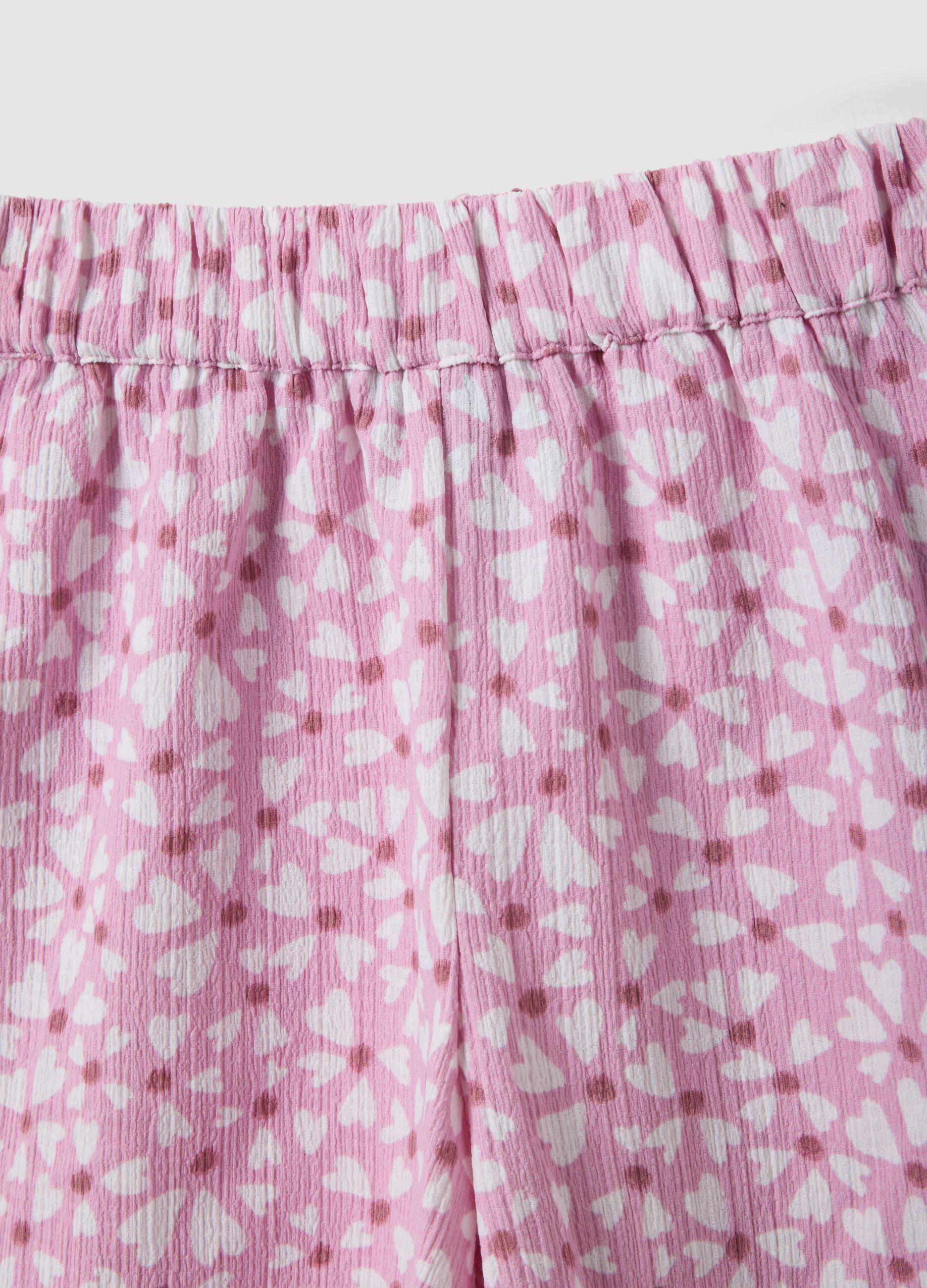 Pink stretch-fabric top and shorts set for girls
