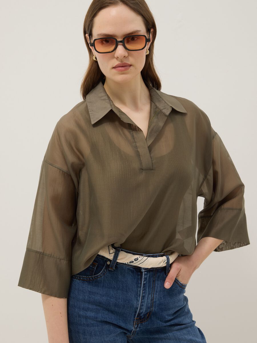Green long-sleeve viscose-blend blouse, regular fit_0