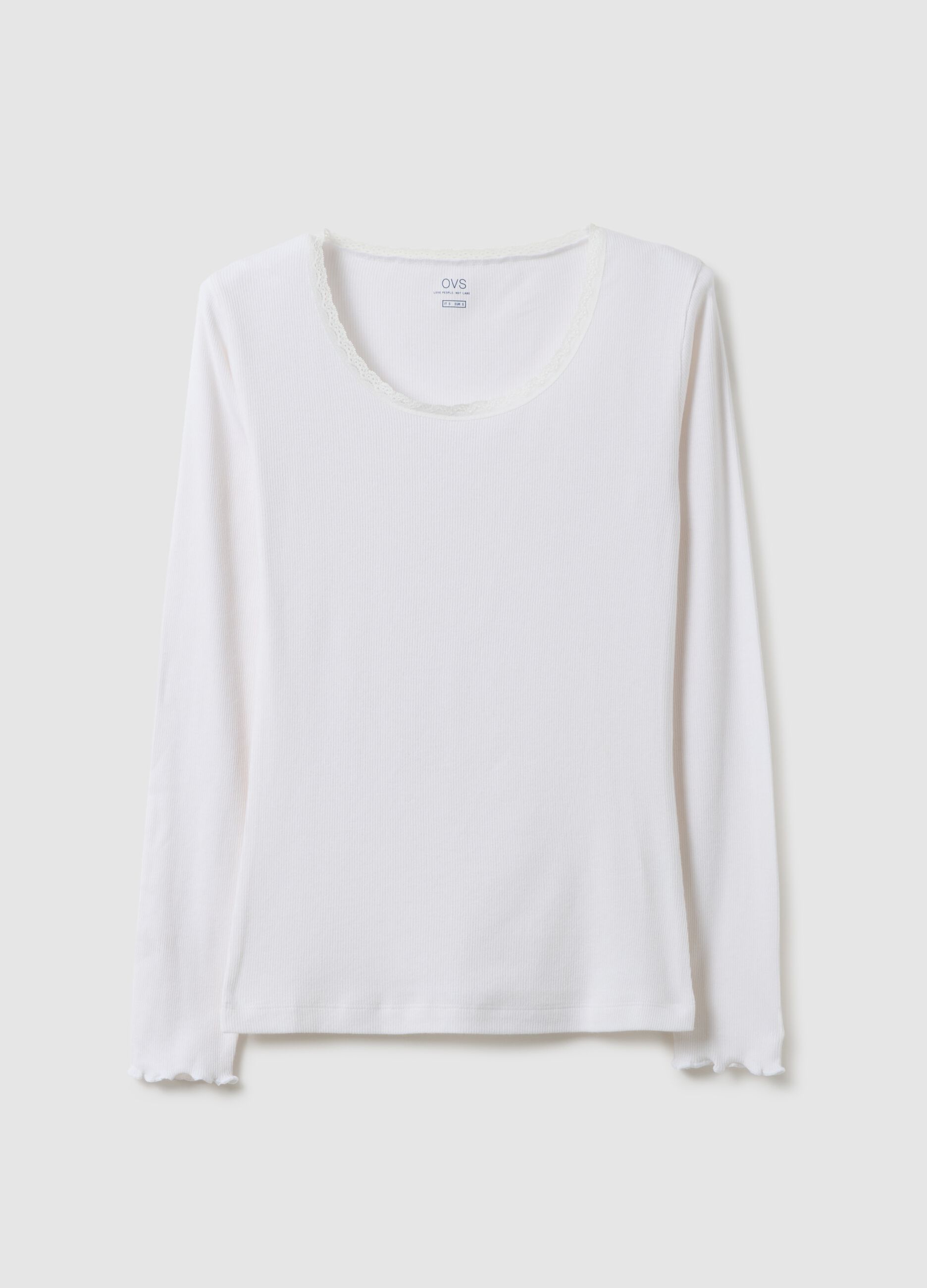 White long sleeve crew neck cotton blend regular fit shirt