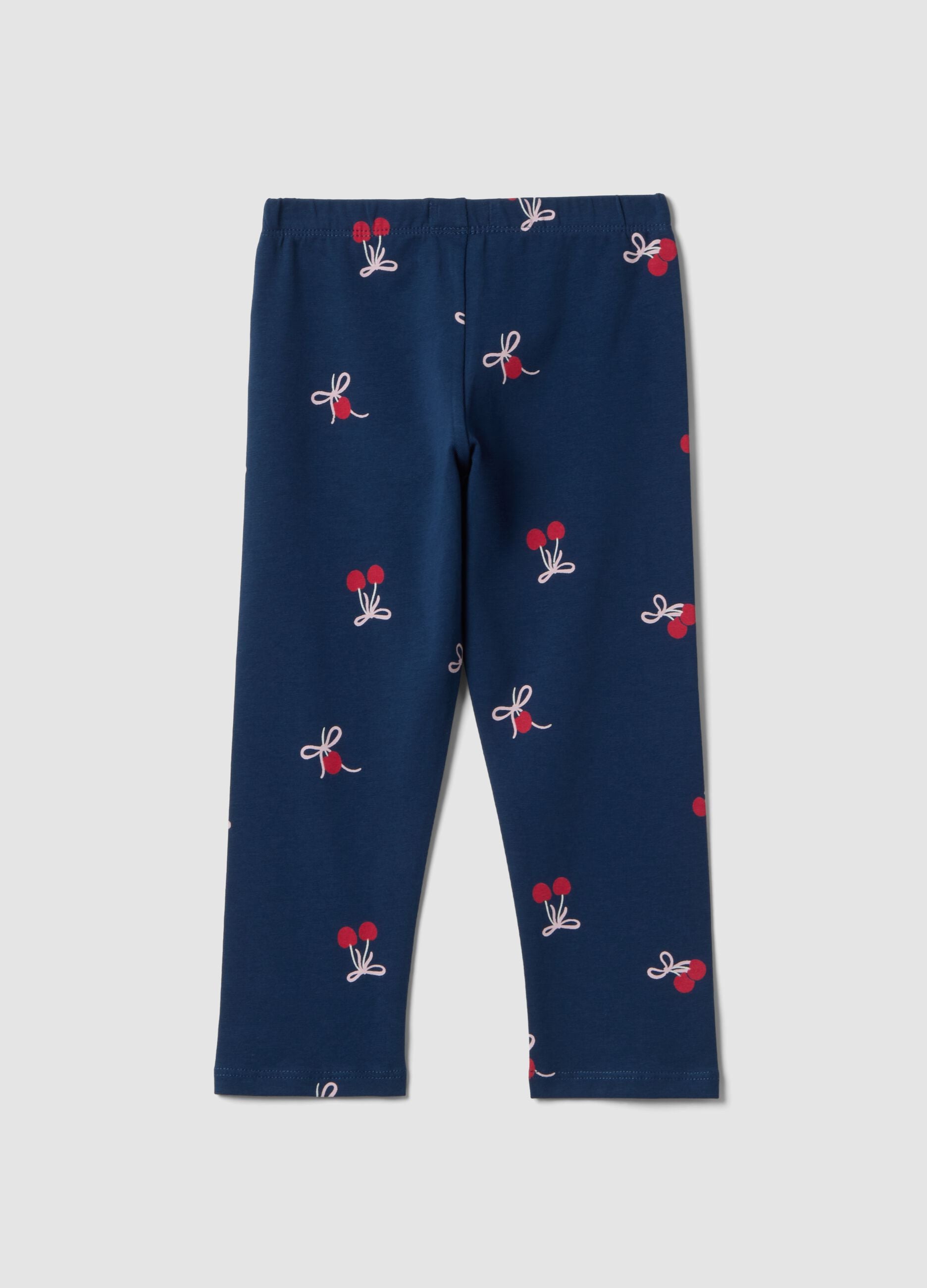Girl's slim-fit blue stretch cotton leggings with patterns