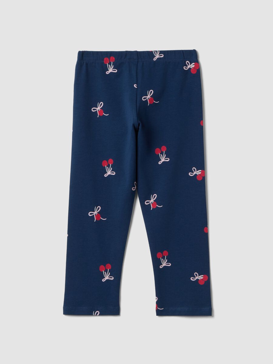 Girl's slim-fit blue stretch cotton leggings with patterns_1