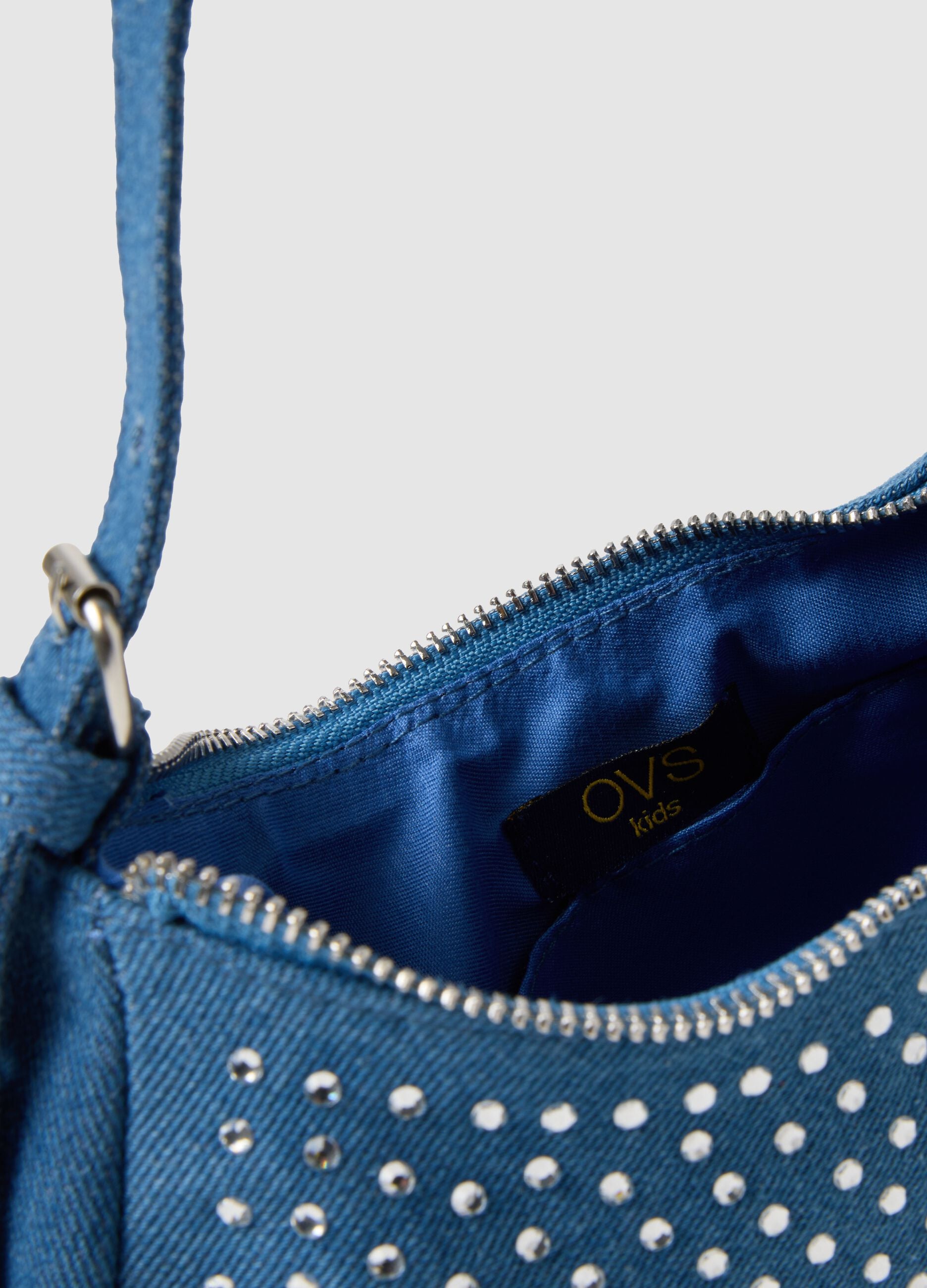 Blue cotton girl's bag with studs