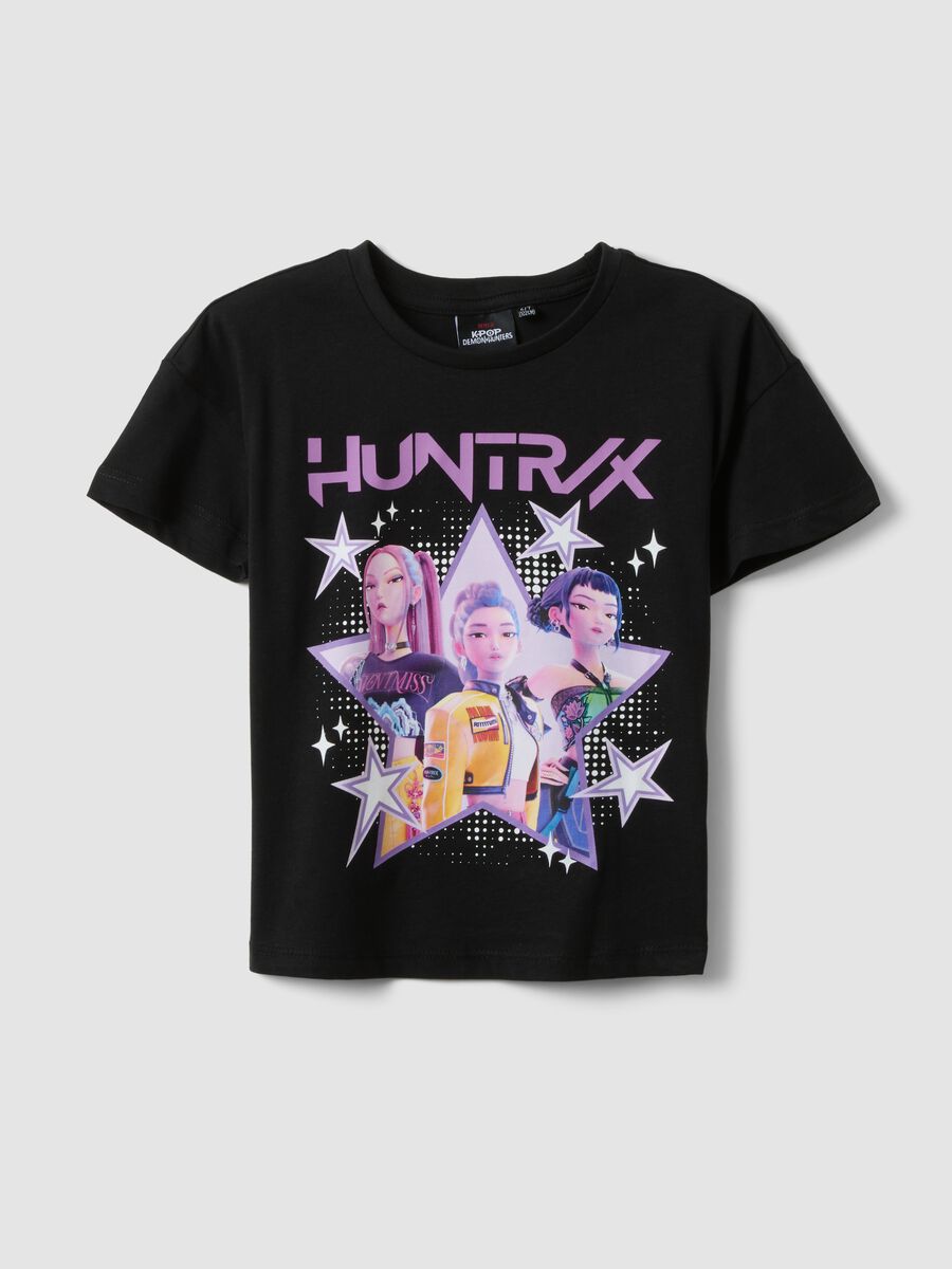Girls' regular fit black pure cotton T-shirt with print_0