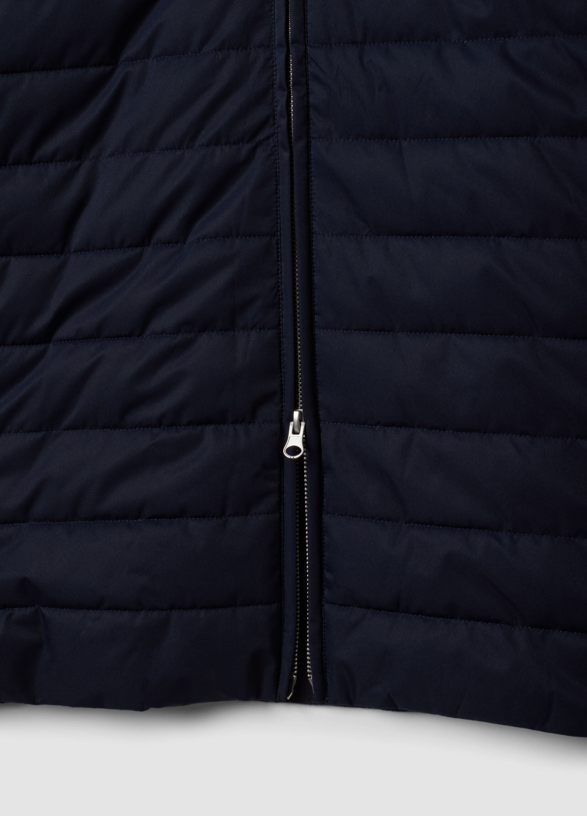 Blue pure cotton zip jacket with knitted sleeves, regular fit