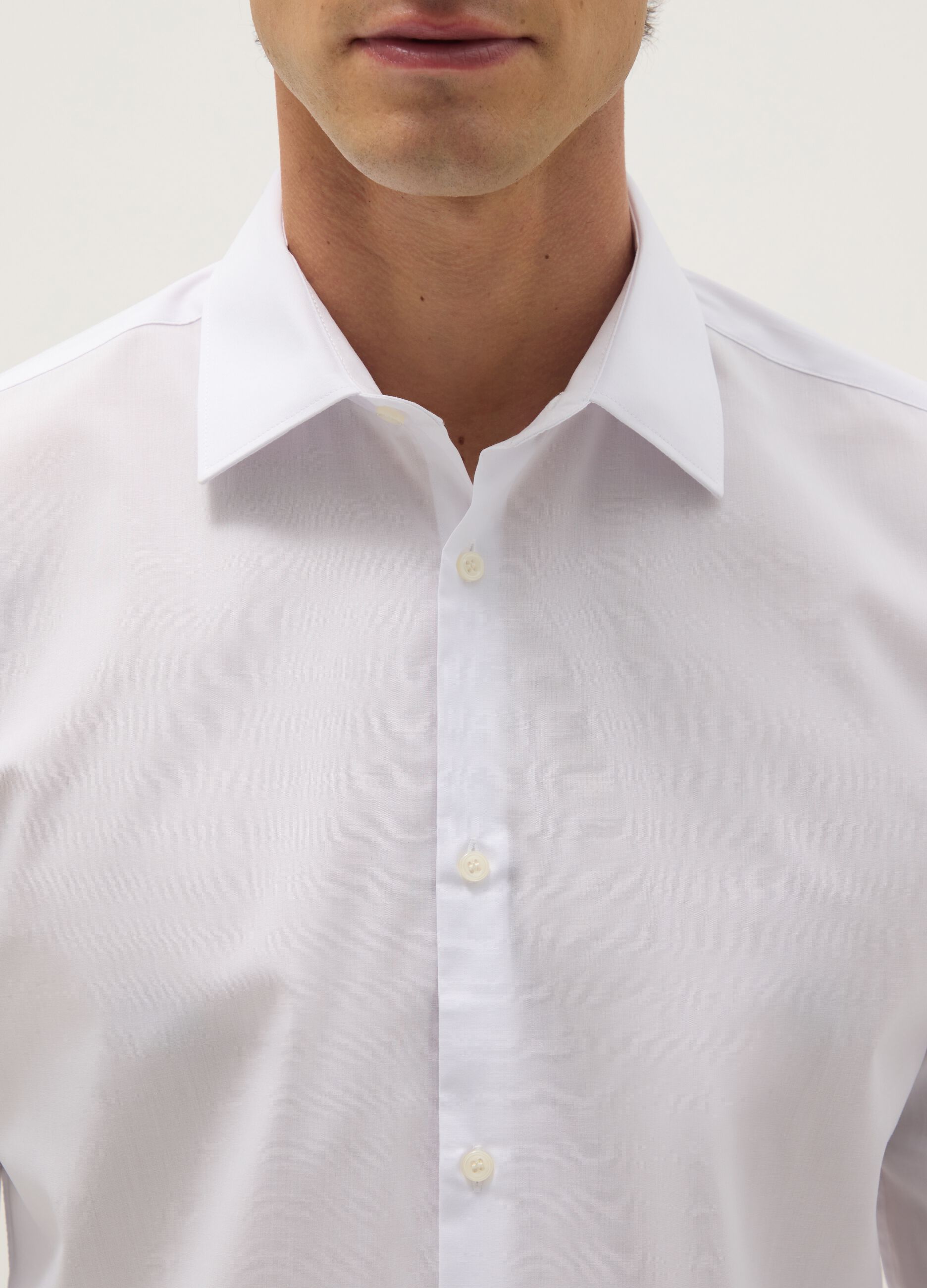 White cotton blend slim fit shirt
