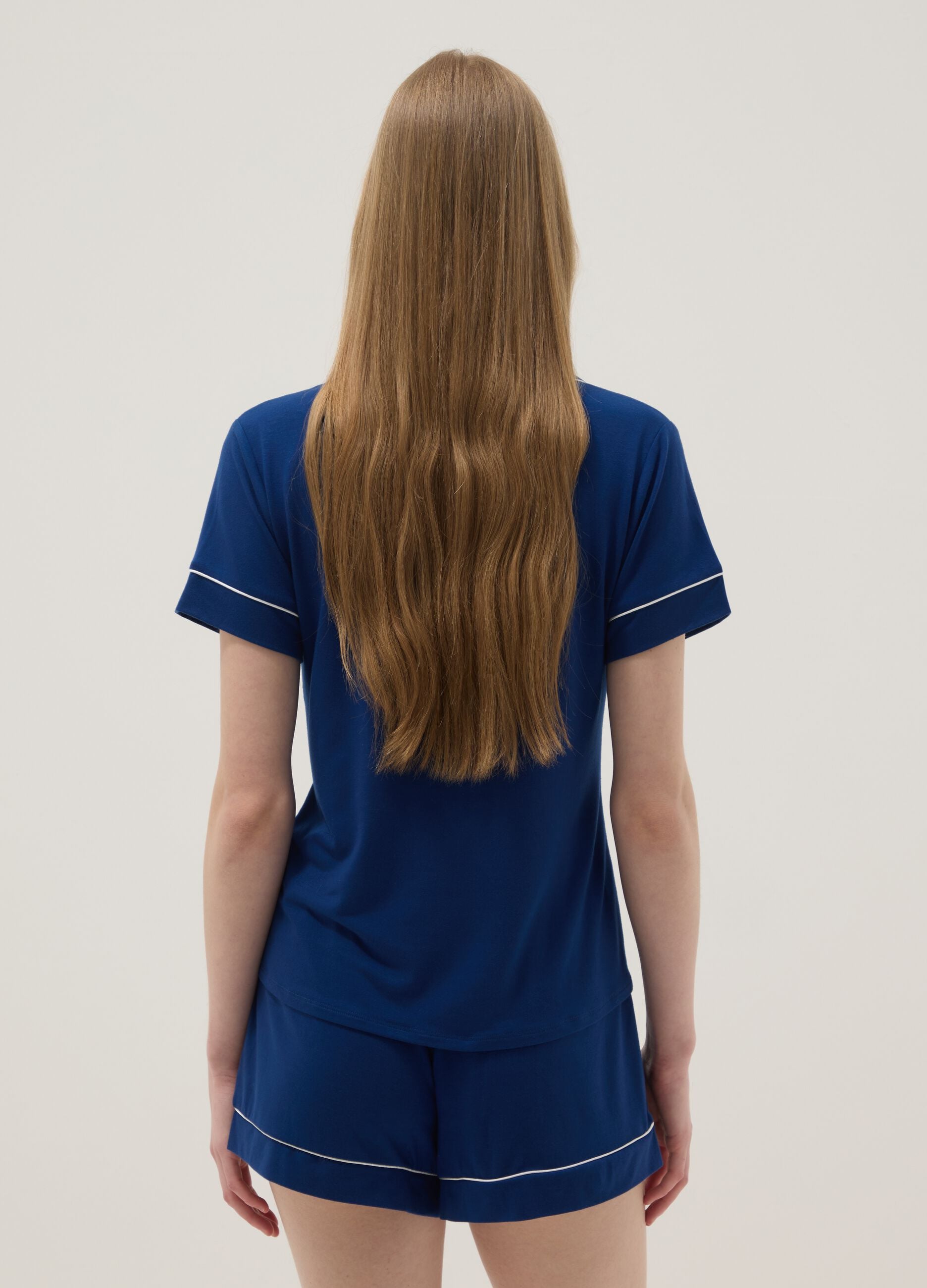 Blue Regular Fit Stretch Viscose Blend Pyjama Top