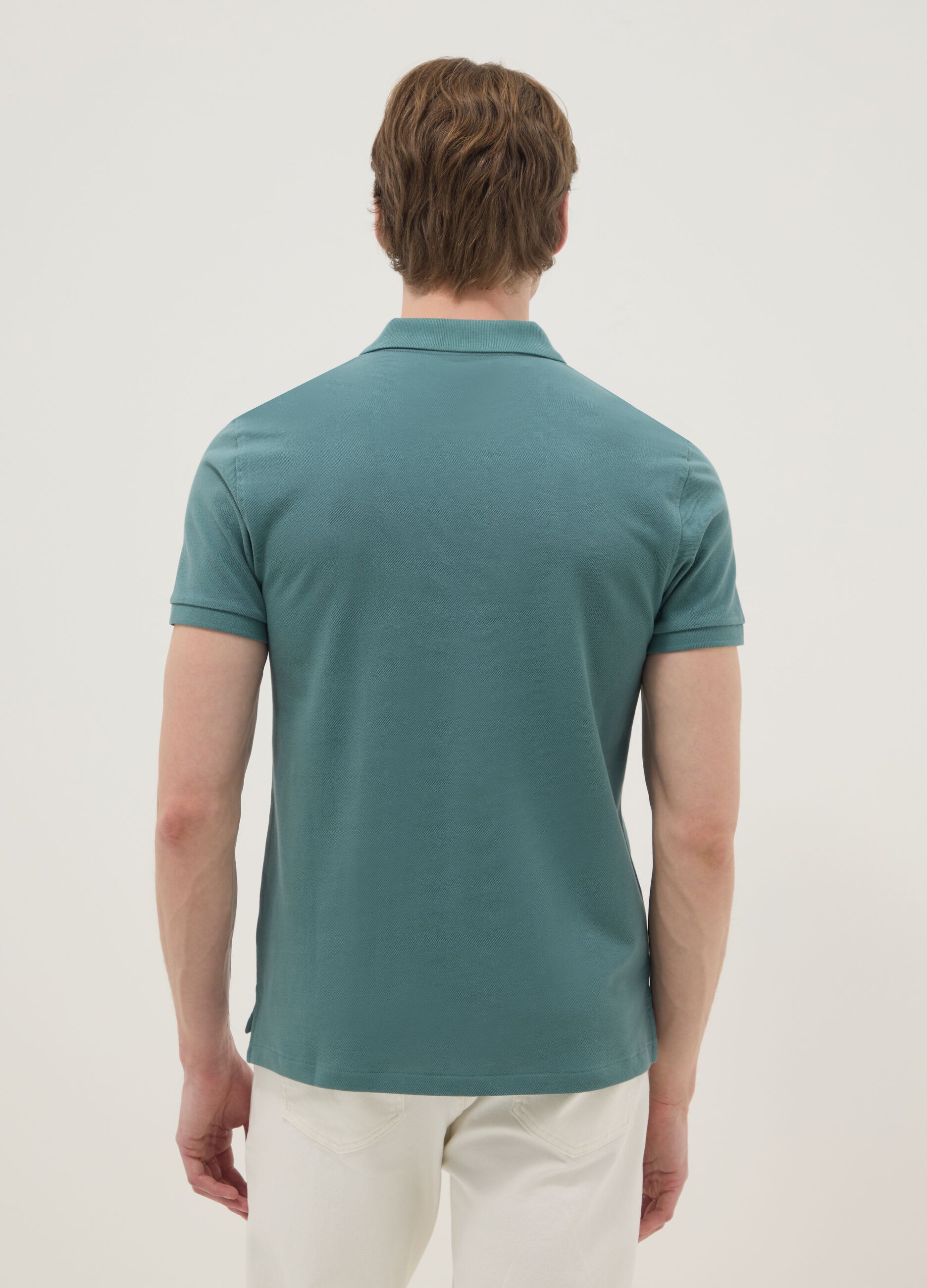 Green slim fit short sleeve pure cotton polo