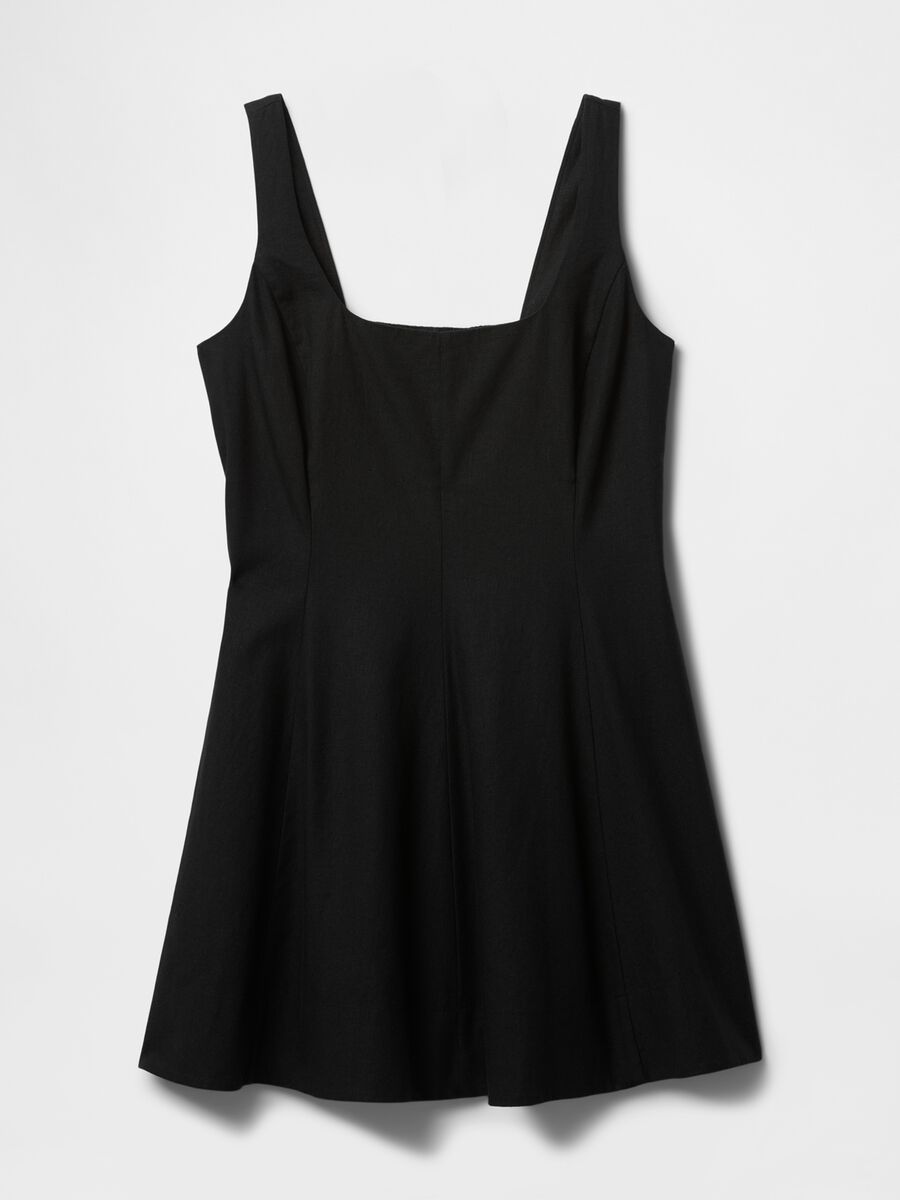 Short Black Dress in Linen and Viscose_0