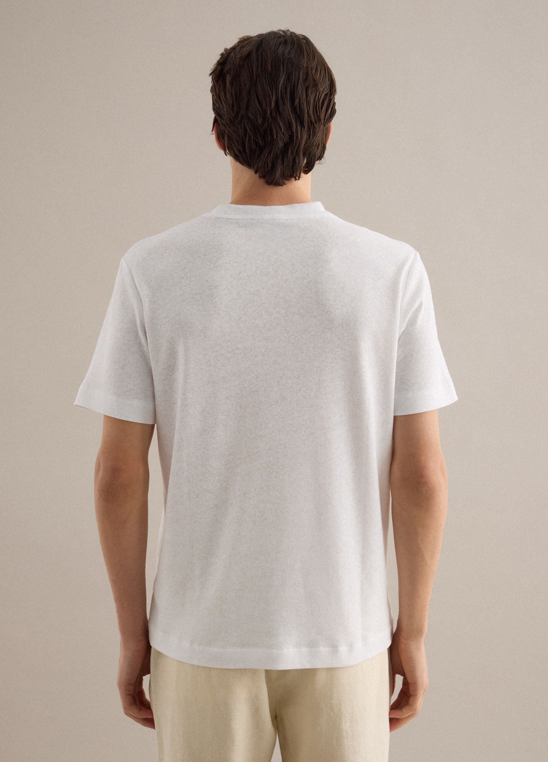 White regular fit linen and cotton blend T-shirt