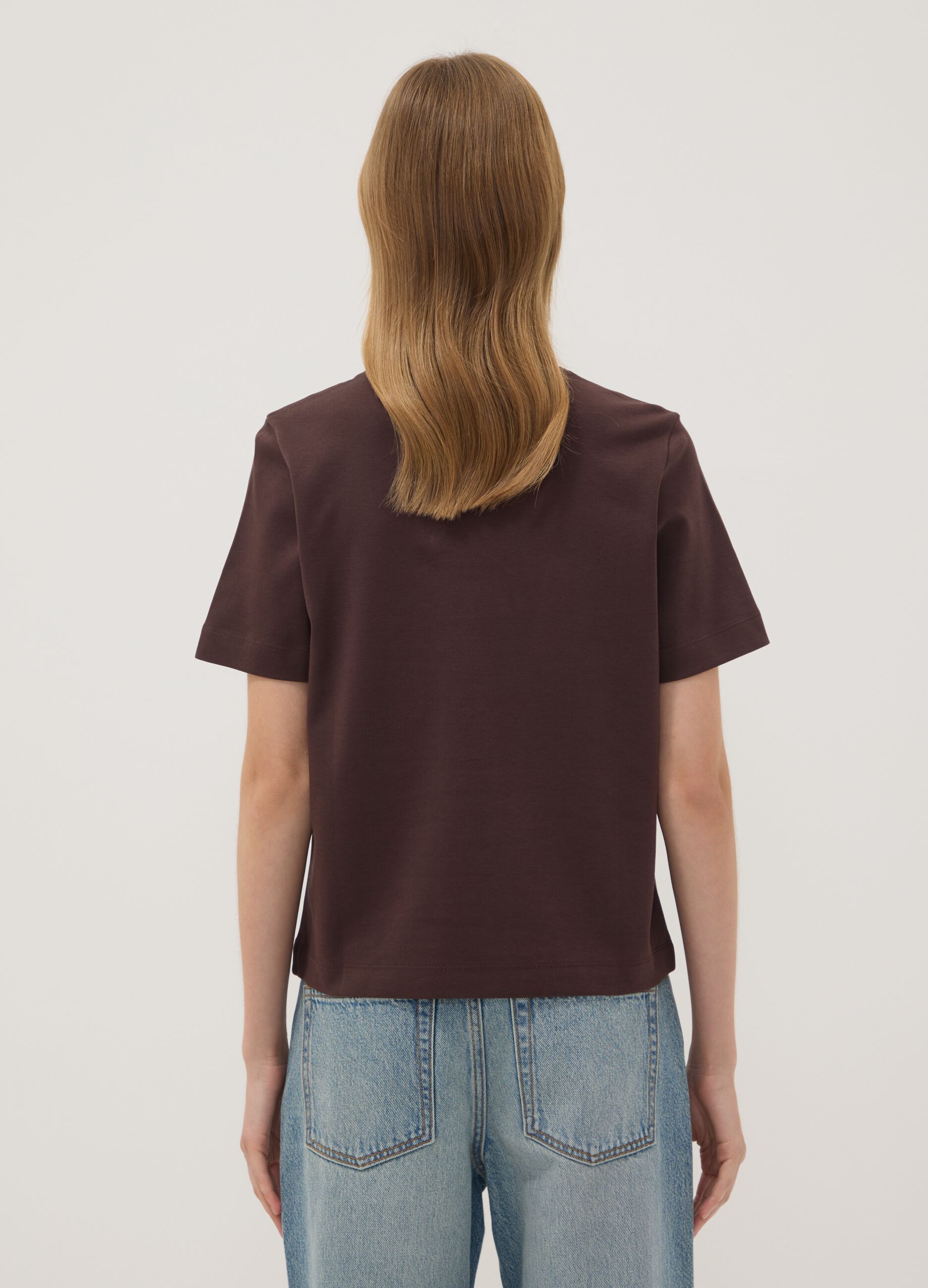 Brown relaxed-fit pure cotton short-sleeve T-shirt