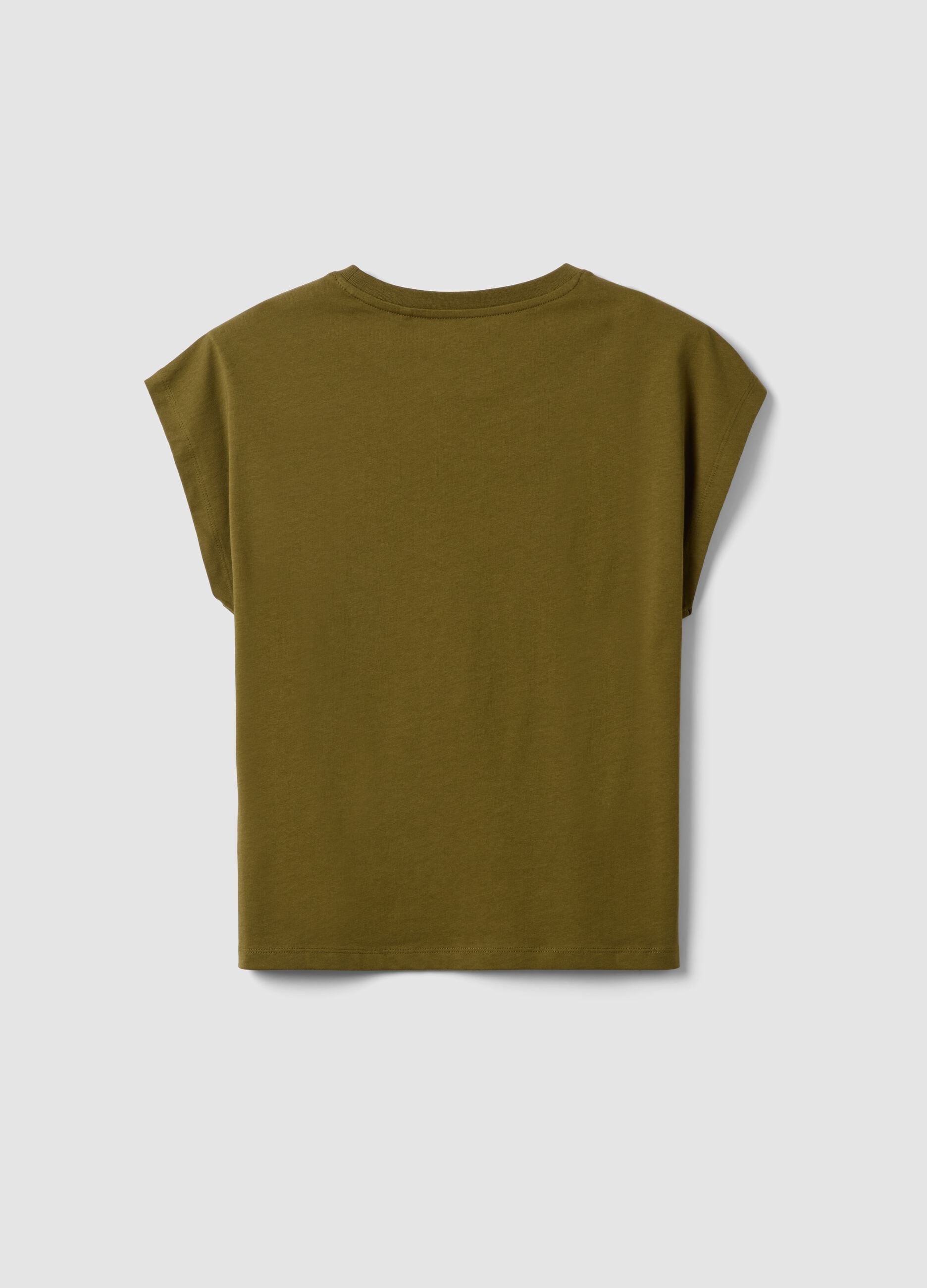 Green pure cotton regular-fit short-sleeve T-shirt
