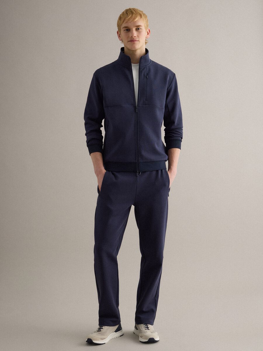 Blue cotton blend stretch jogger trousers regular fit_0
