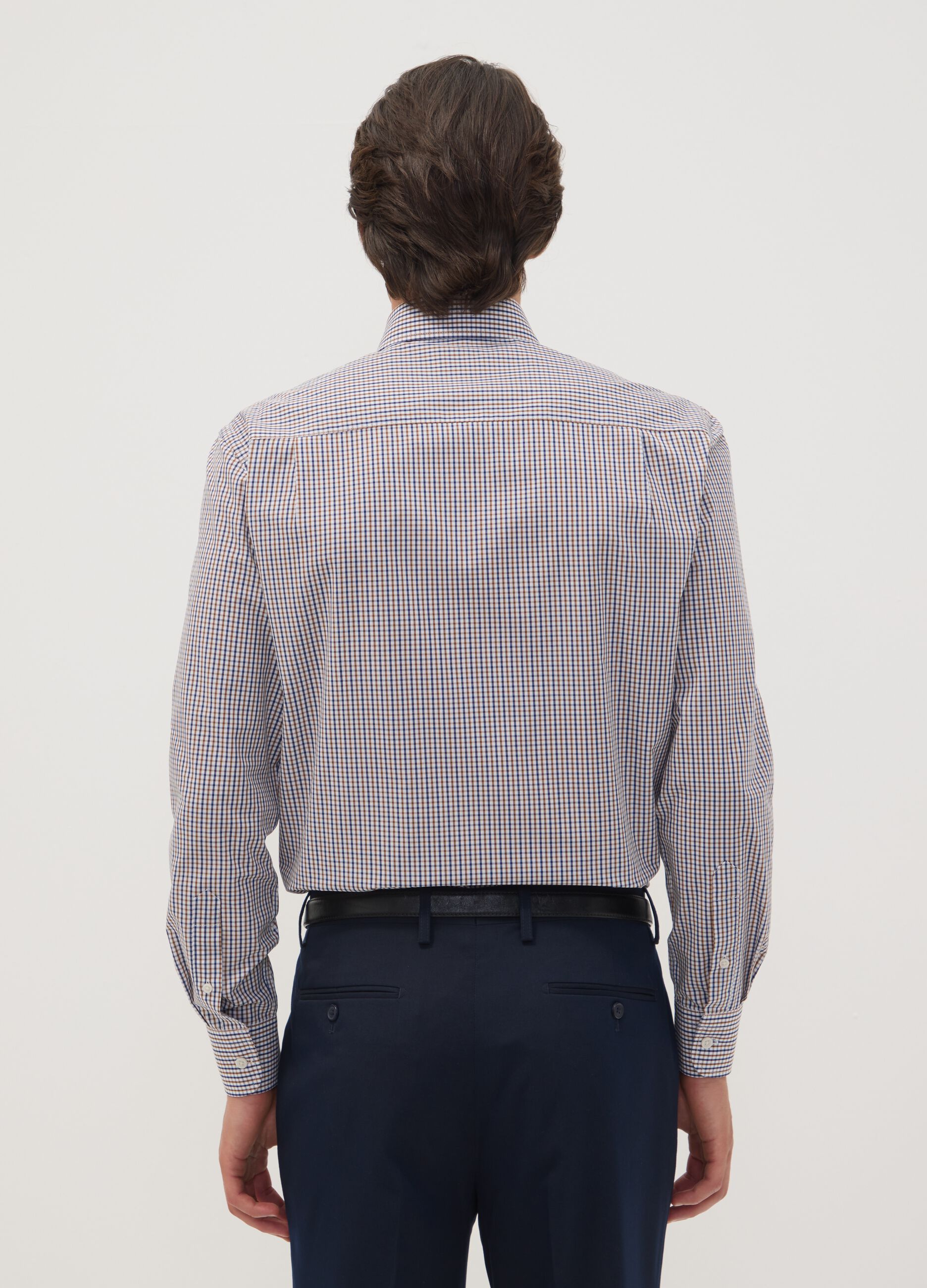 Easy-iron multicolour cotton-blend checked button-down shirt, regular fit