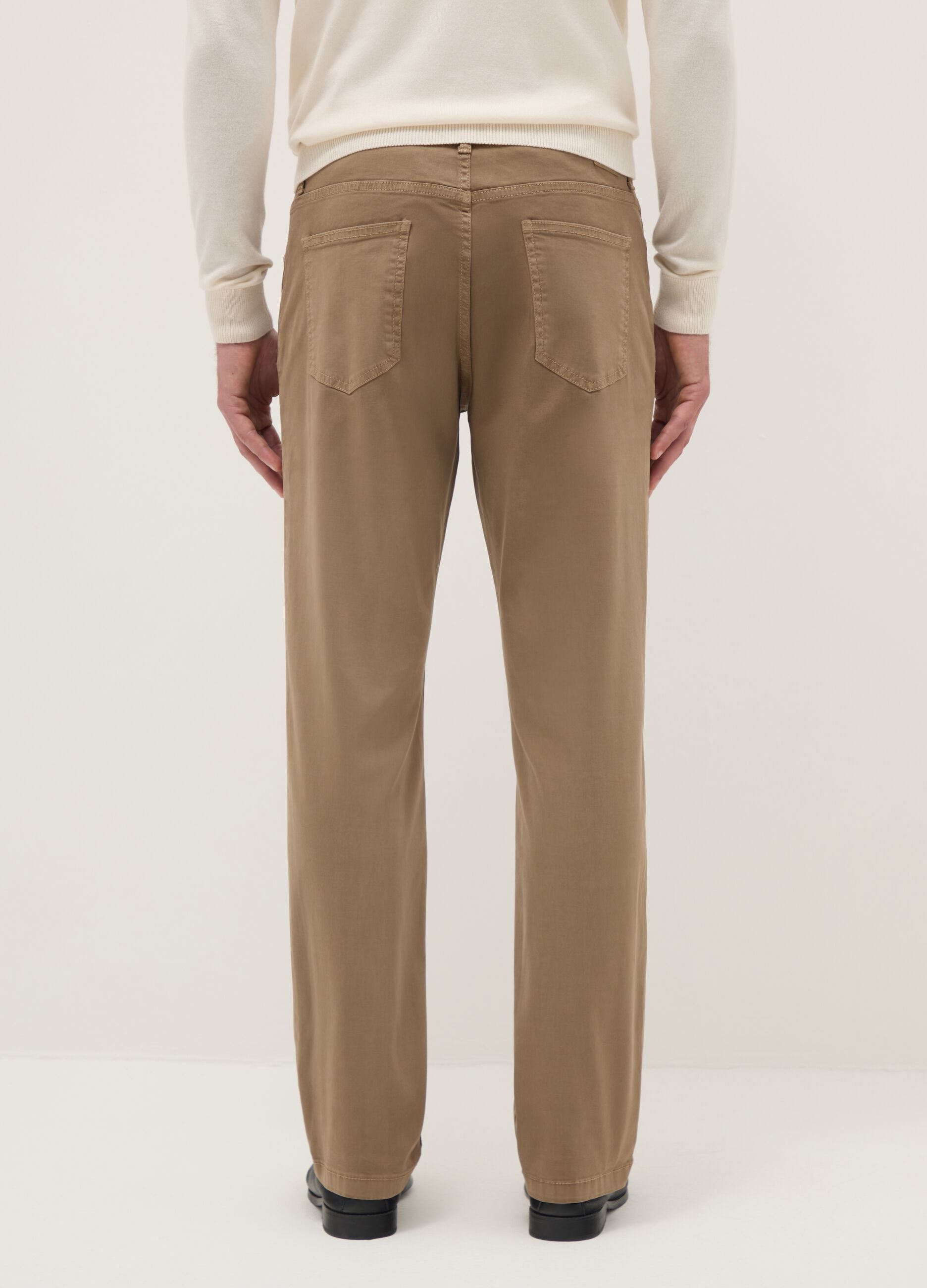 Brown stretch cotton trousers regular fit