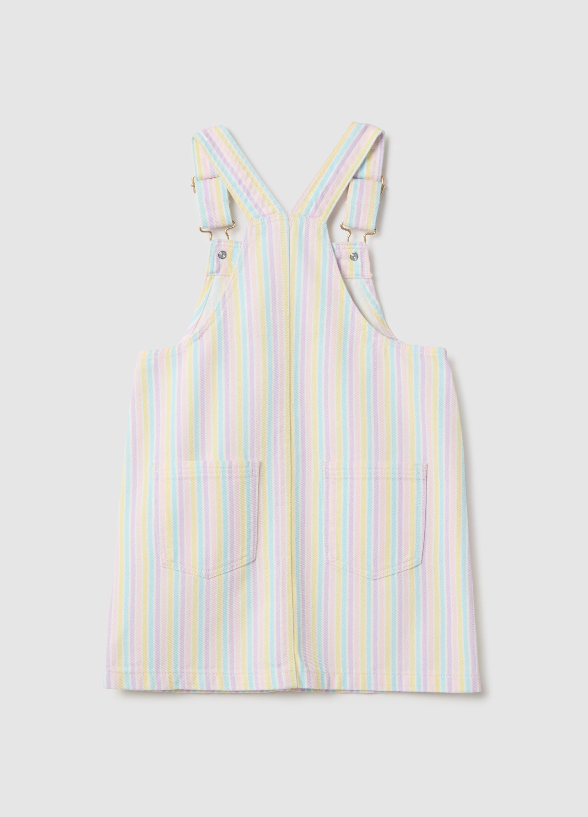 Girls' multicolour striped pure cotton dungarees regular fit