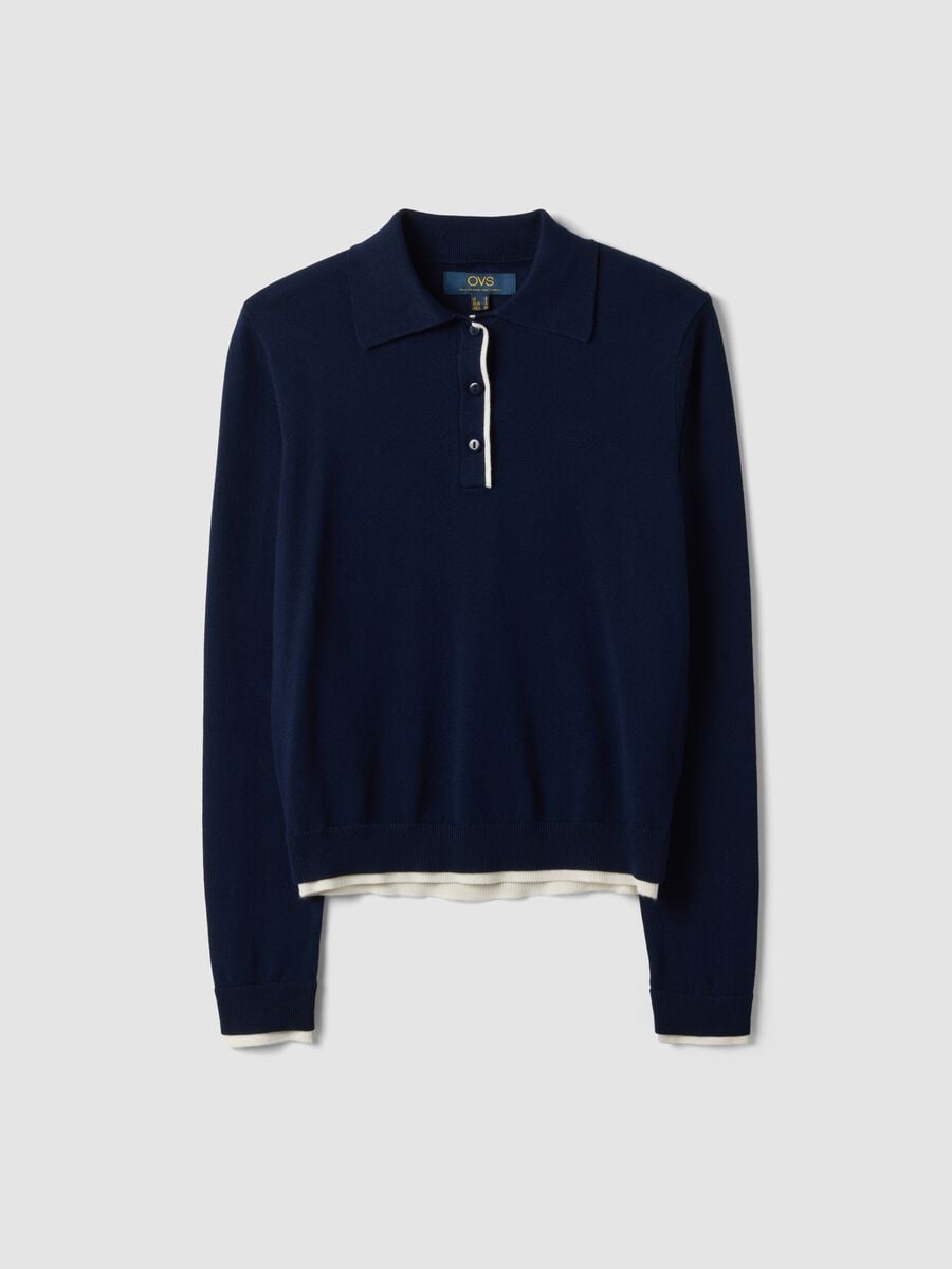 Blue viscose-blend top with polo collar, regular fit_4