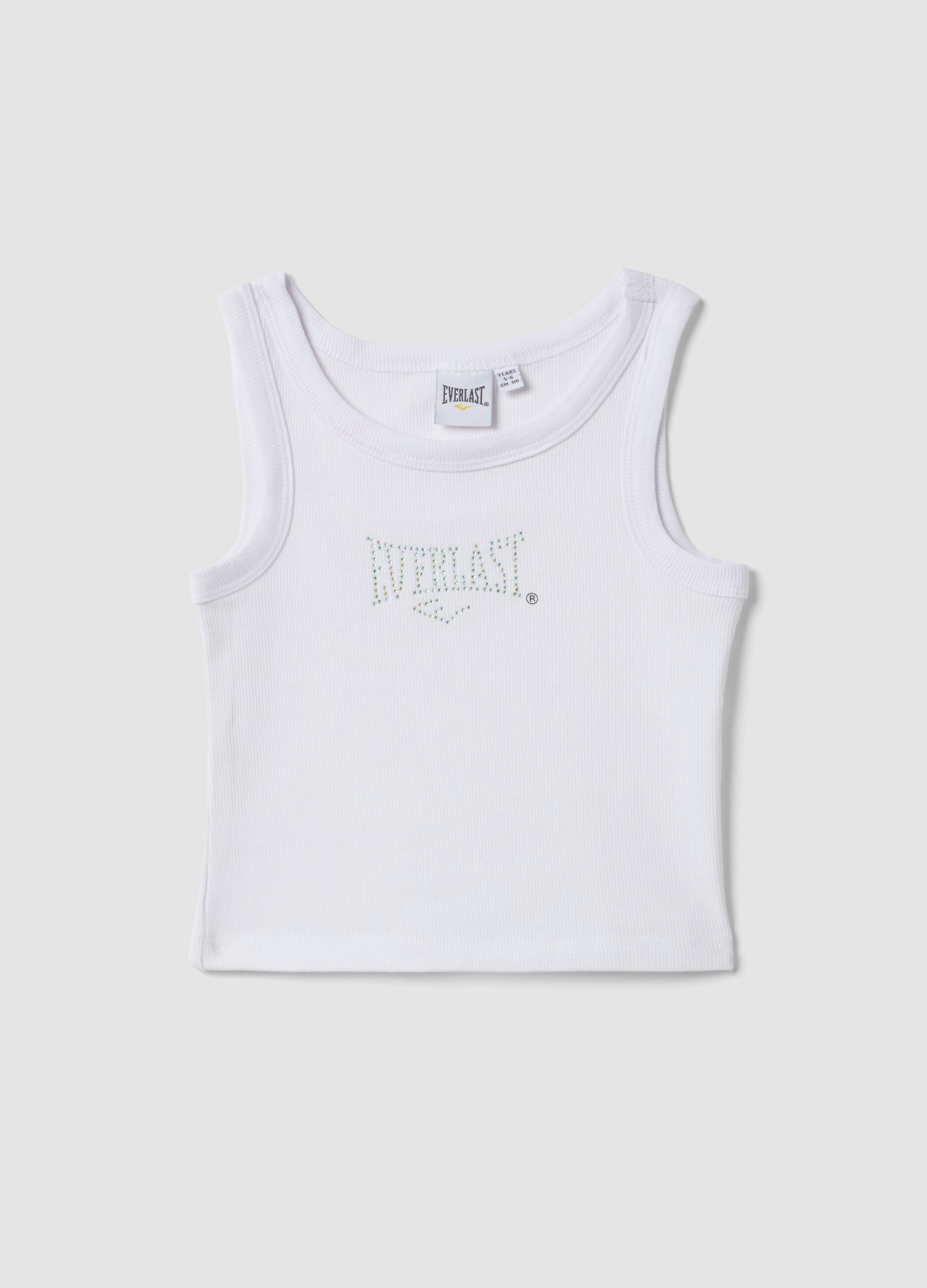 White ribbed stretch cotton tank top