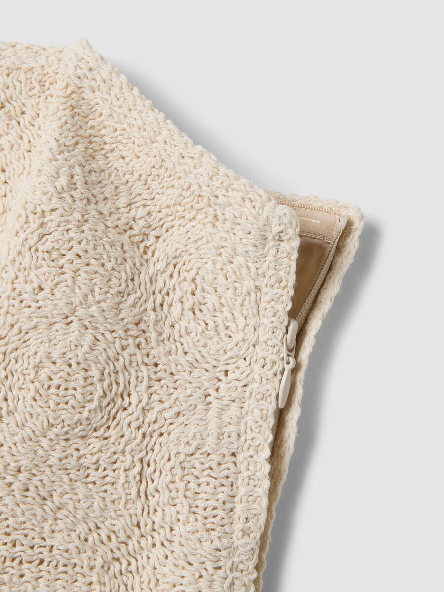 Beige strapless cotton-blend top, regular fit with textured knit_5