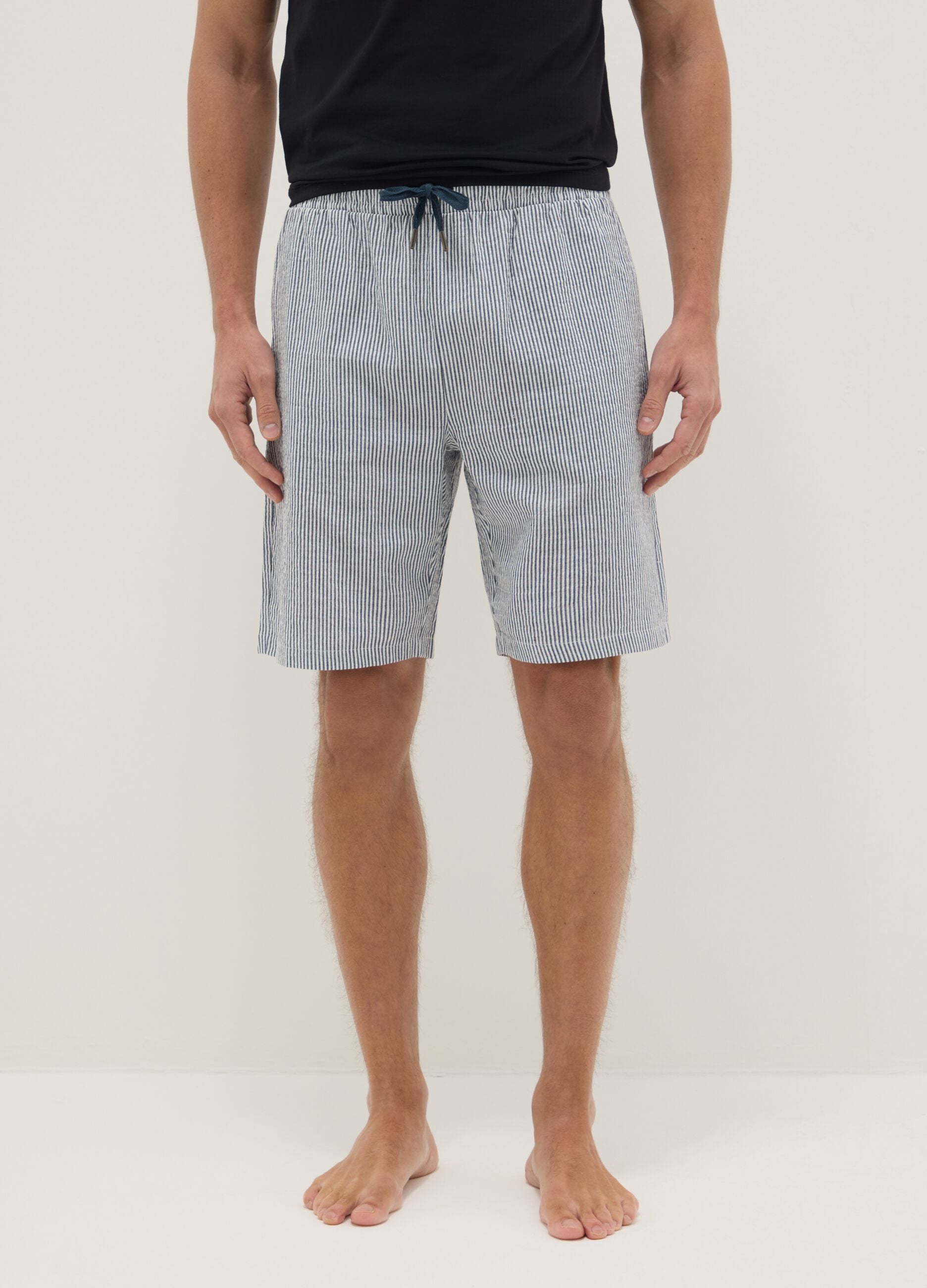 Pure cotton multicoloured striped pyjama shorts, regular fit