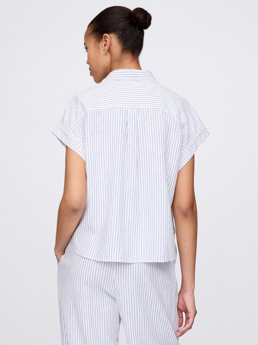 Light blue and white striped shirt in linen and viscose_2