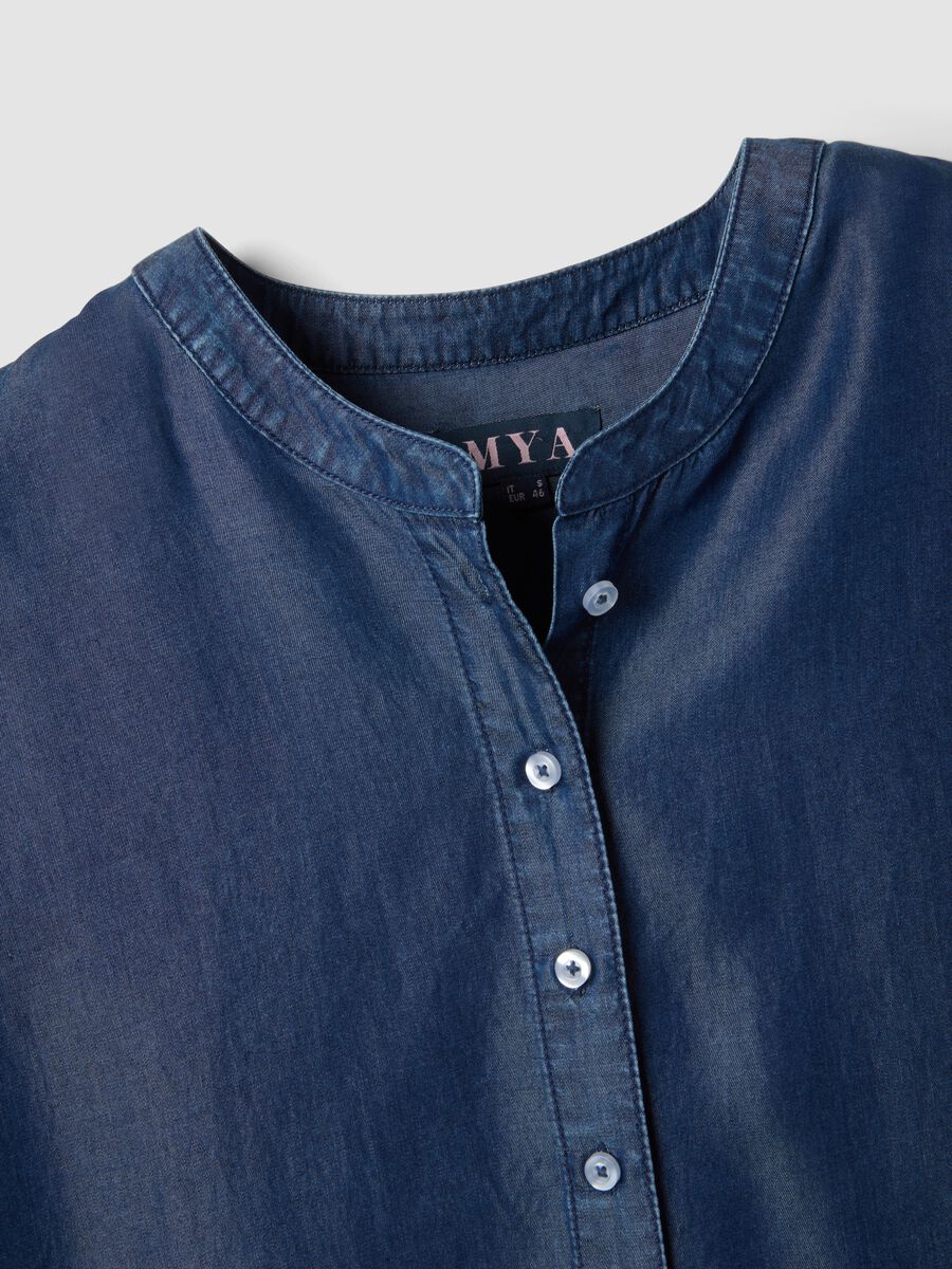 Blue pure lyocell regular fit shirt with mandarin collar_5