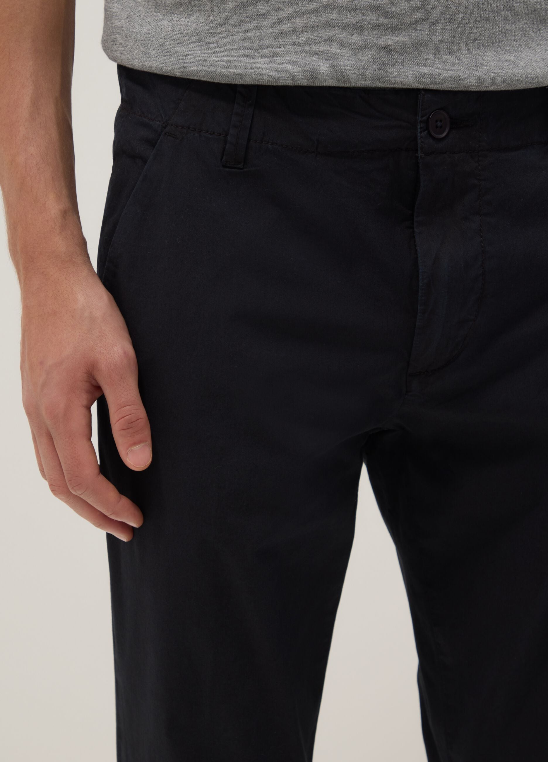 Black slim fit stretch cotton chino trousers