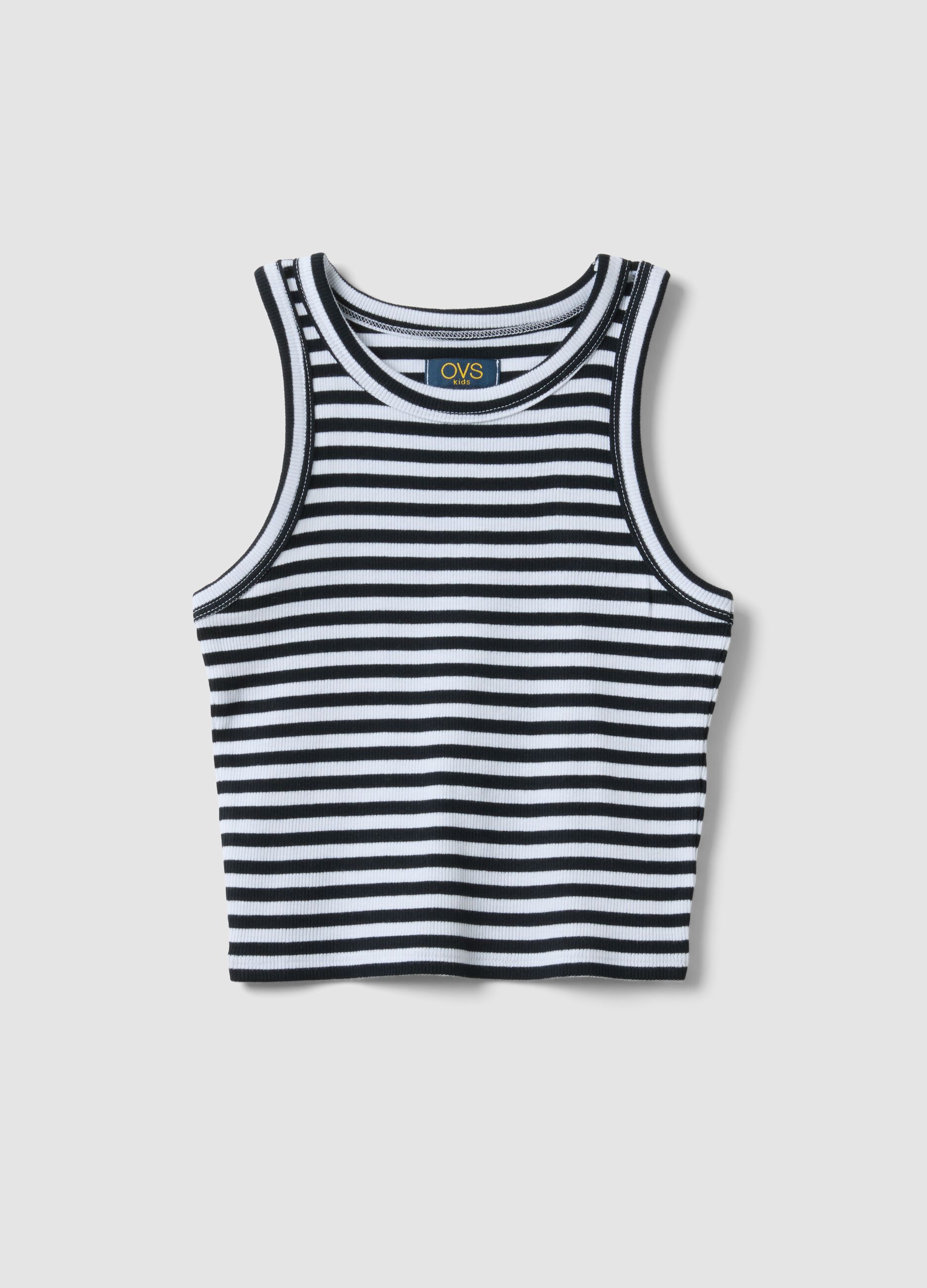 Girls' fitted multicolour striped stretch cotton vest