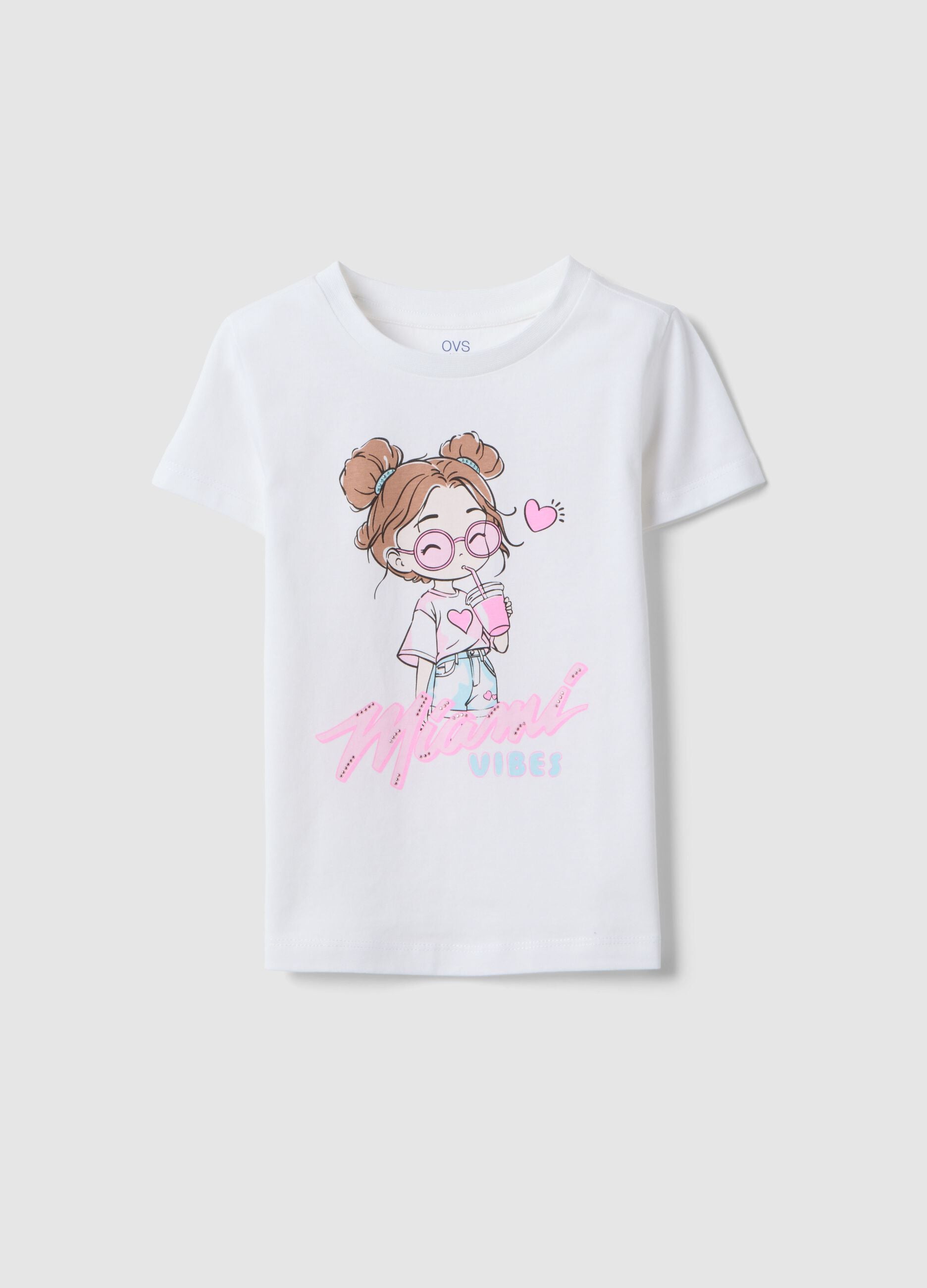 White Pure Cotton Girls' T-Shirt Regular Fit with Print