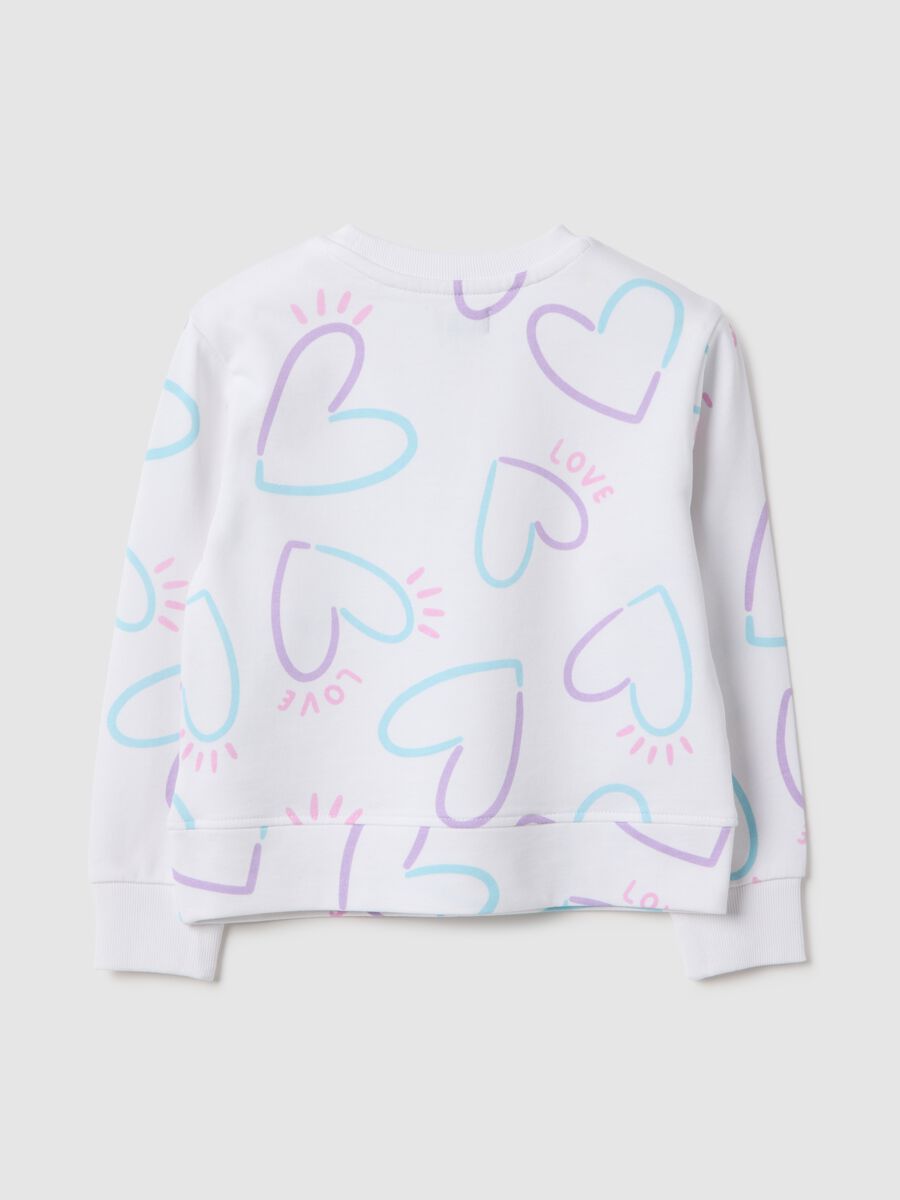 White pure cotton girl sweatshirt with hearts, regular fit_1