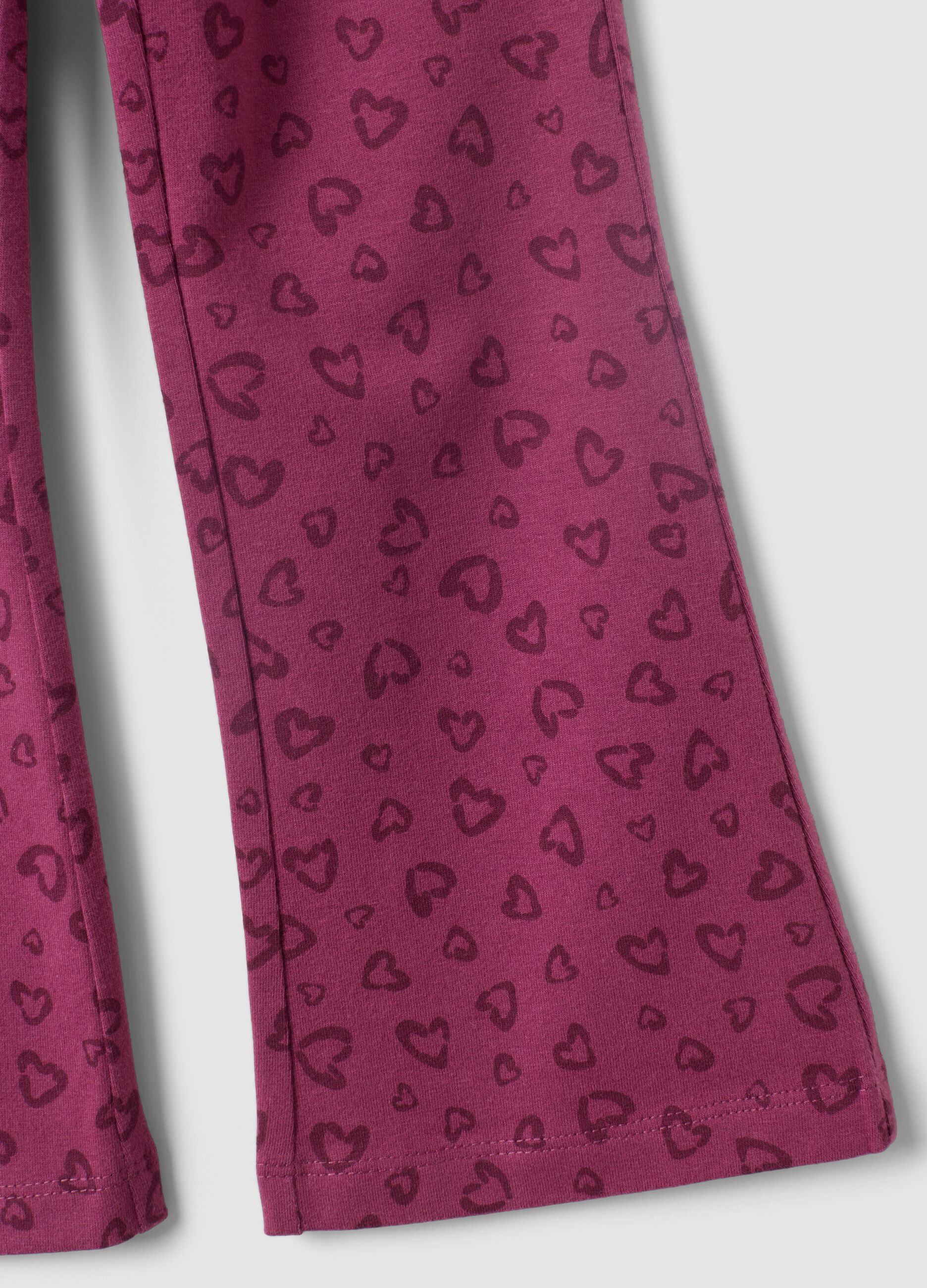 Purple skinny organic cotton leggings with heart print for girls