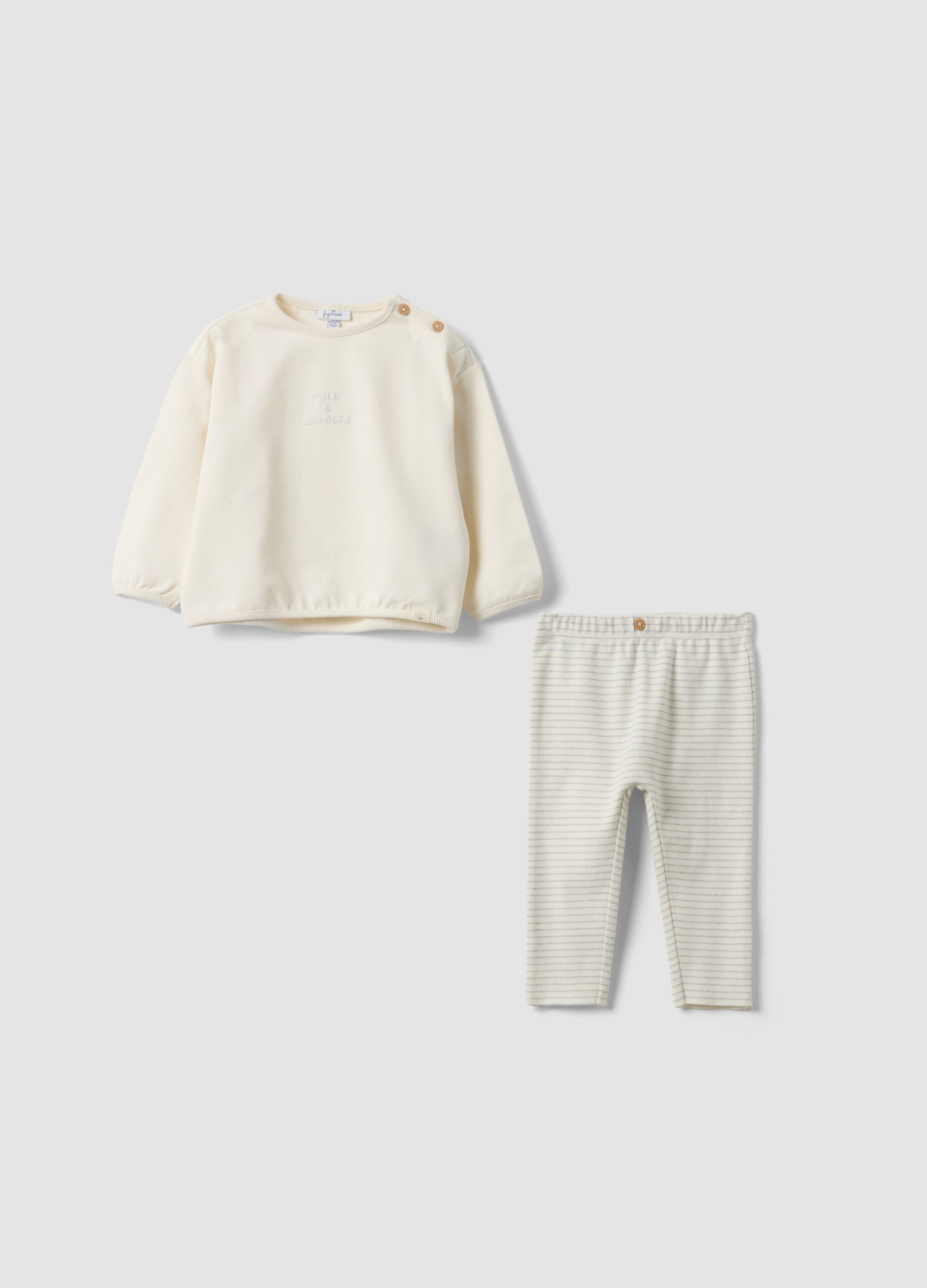 White organic cotton knit and trouser set for newborns
