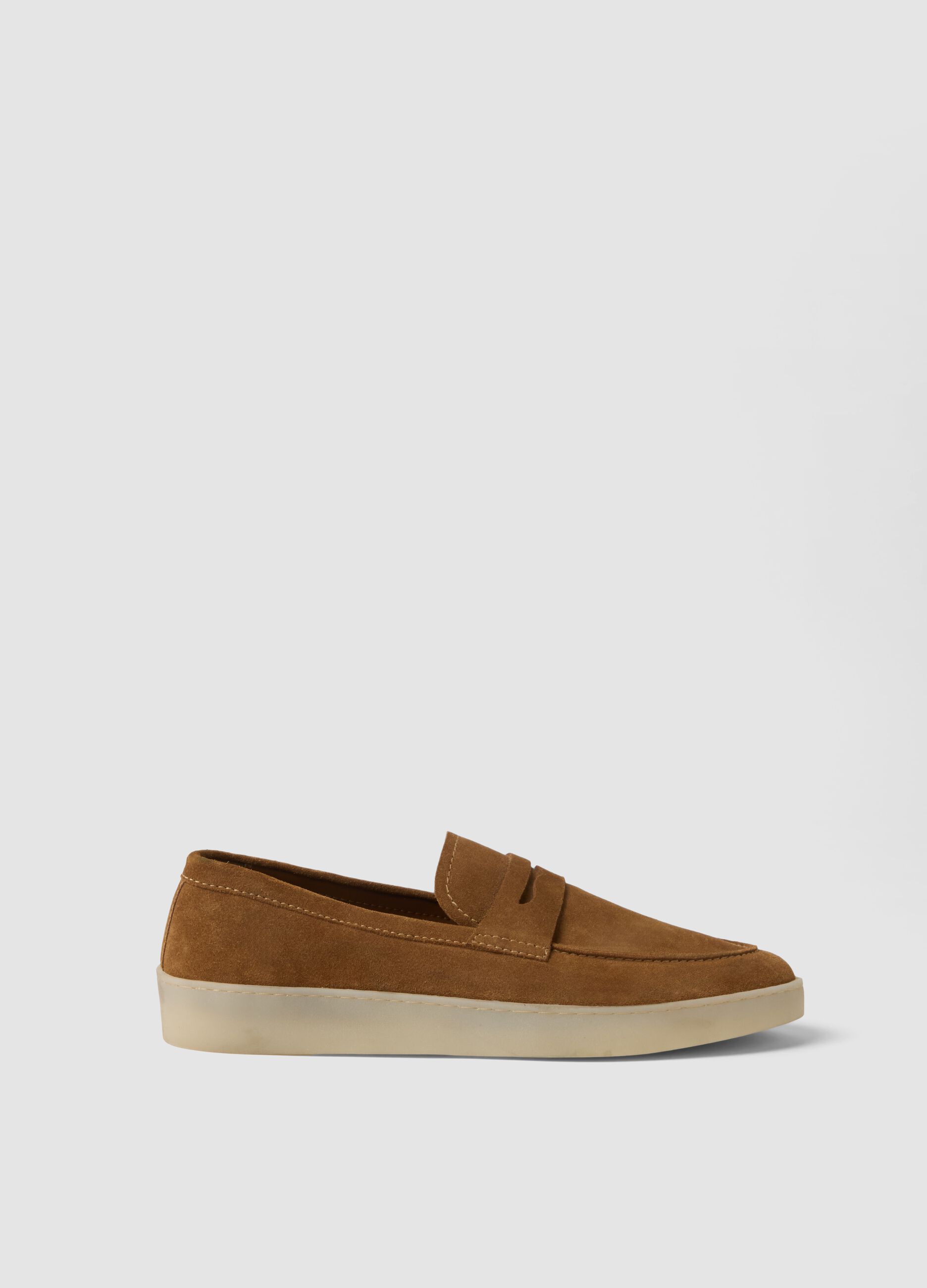 Brown genuine leather loafers with sturdy soles