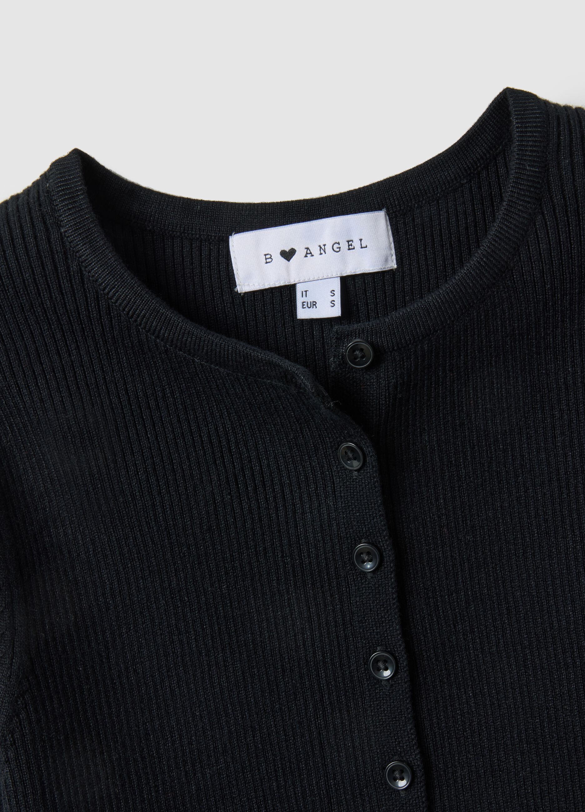 Black viscose blend cardigan with fitted silhouette