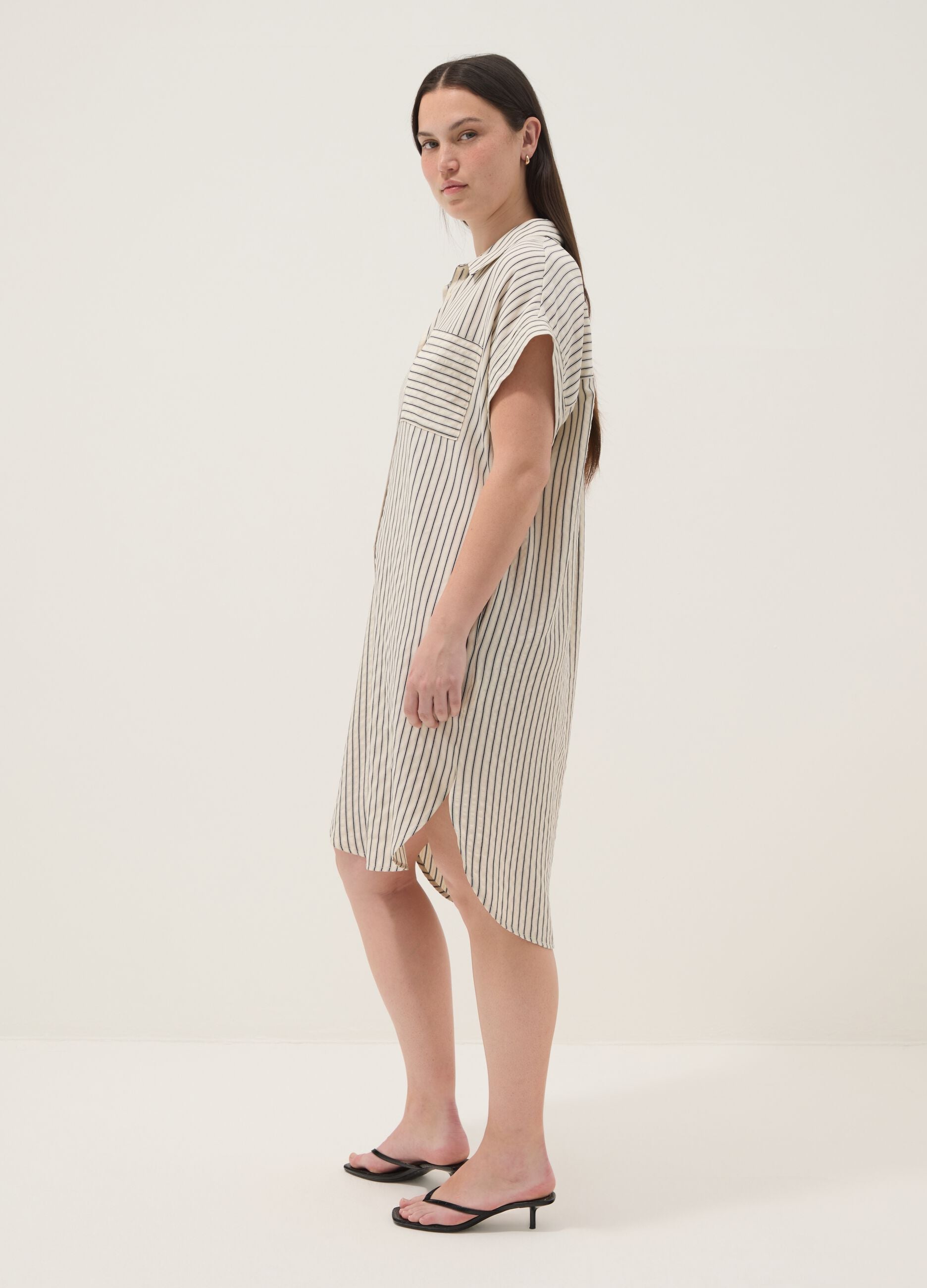 Beige striped viscose-blend shirt dress