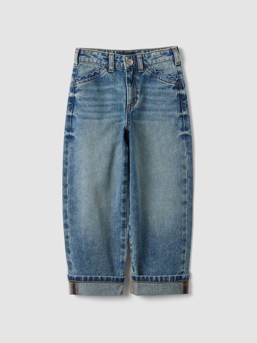 Blue pure cotton straight-fit jeans with belt loops for girls_3