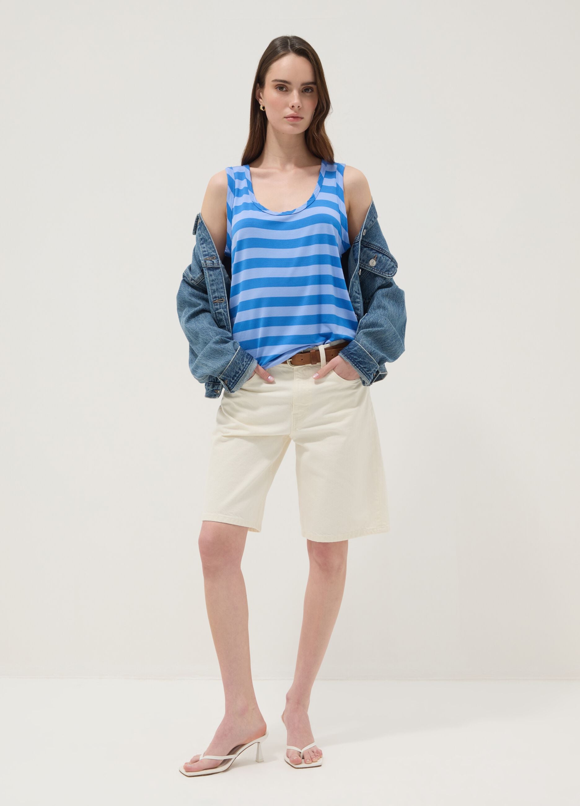 Blue striped stretch viscose tank top