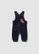 Blue stretch cotton dungarees with teddy bear embroidery for baby_0
