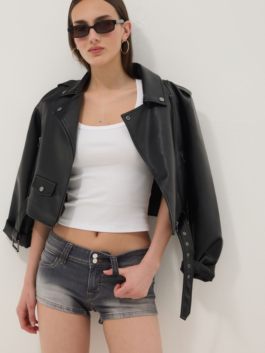 Grey stretch-cotton denim shorts_1