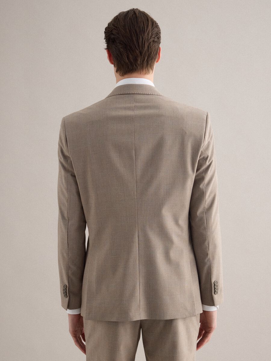 Giacca in misto cotone beige a quadri slim fit con revers_2