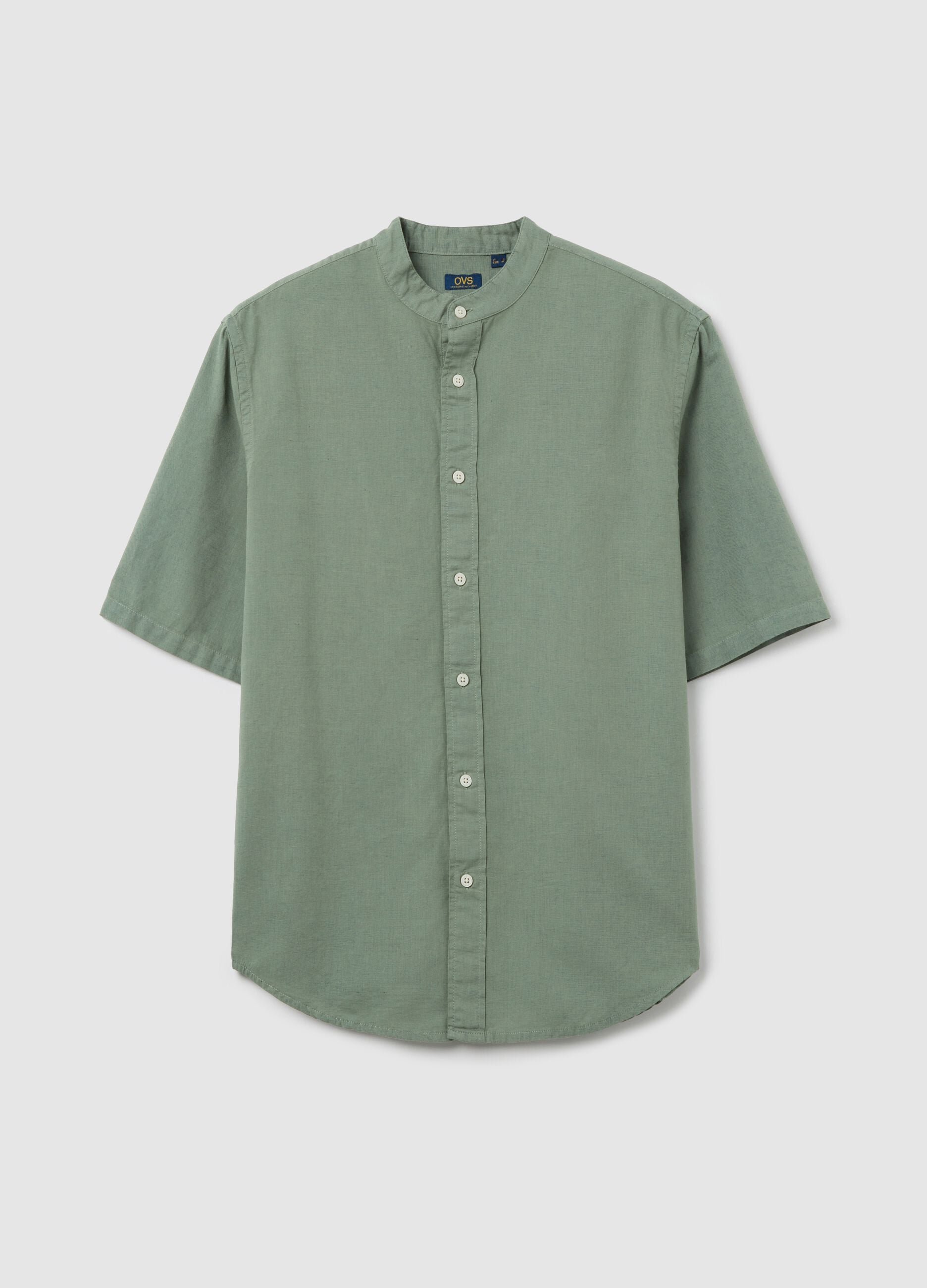 Men&rsquo;s green cotton and linen over-fit shirt