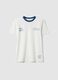 Boys' pure white cotton T-shirt relaxed fit with blue collar_3