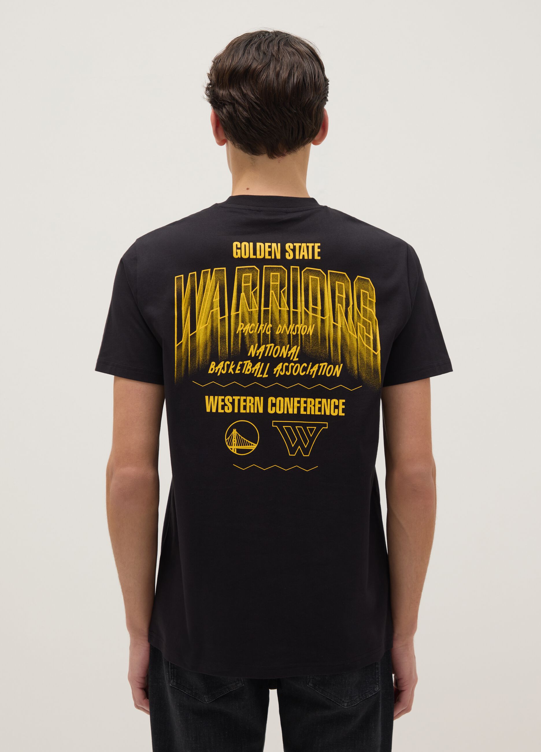 Black pure cotton regular fit T-shirt with Golden State Warriors logo
