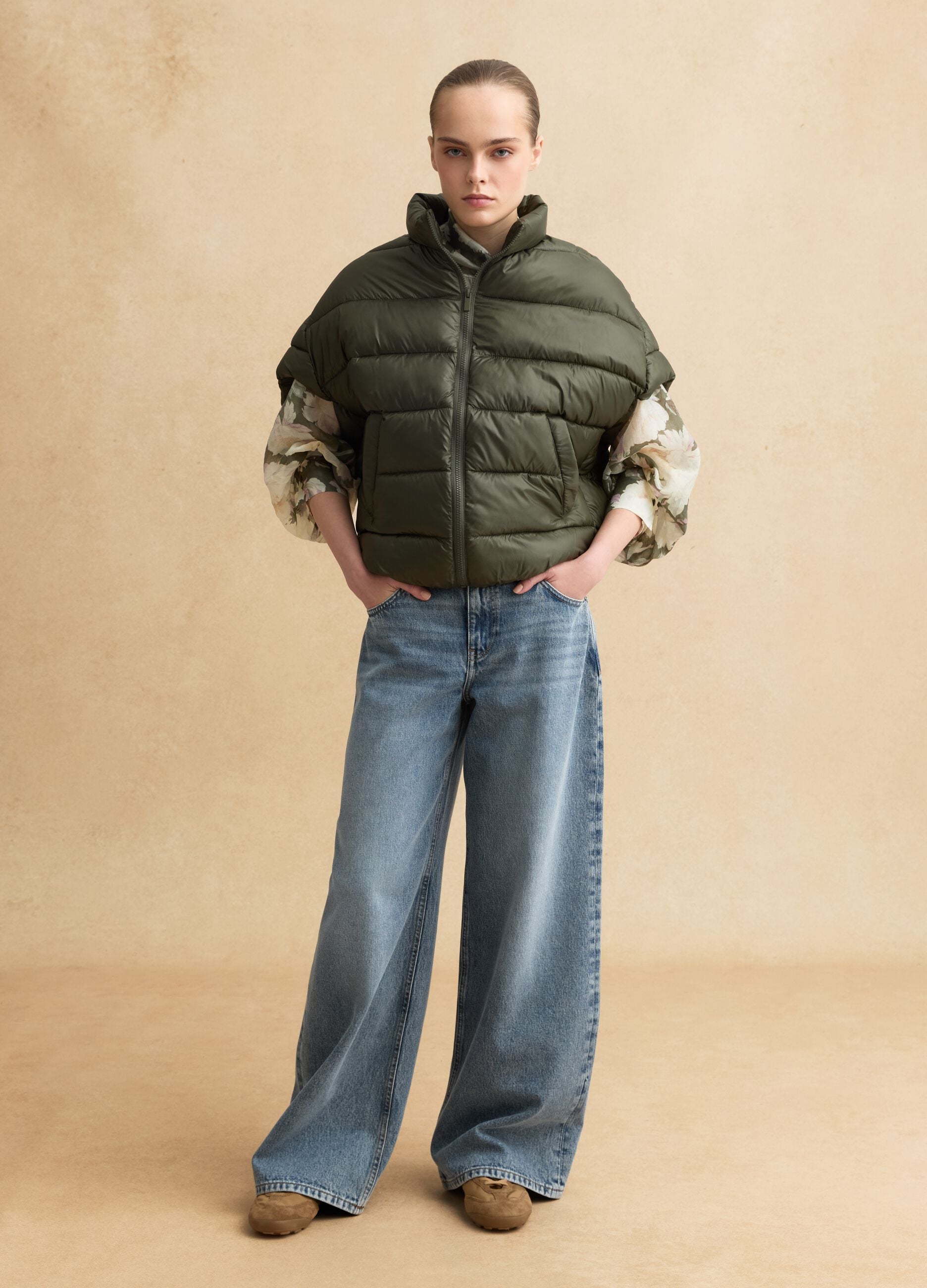 Green padded jacket regular fit