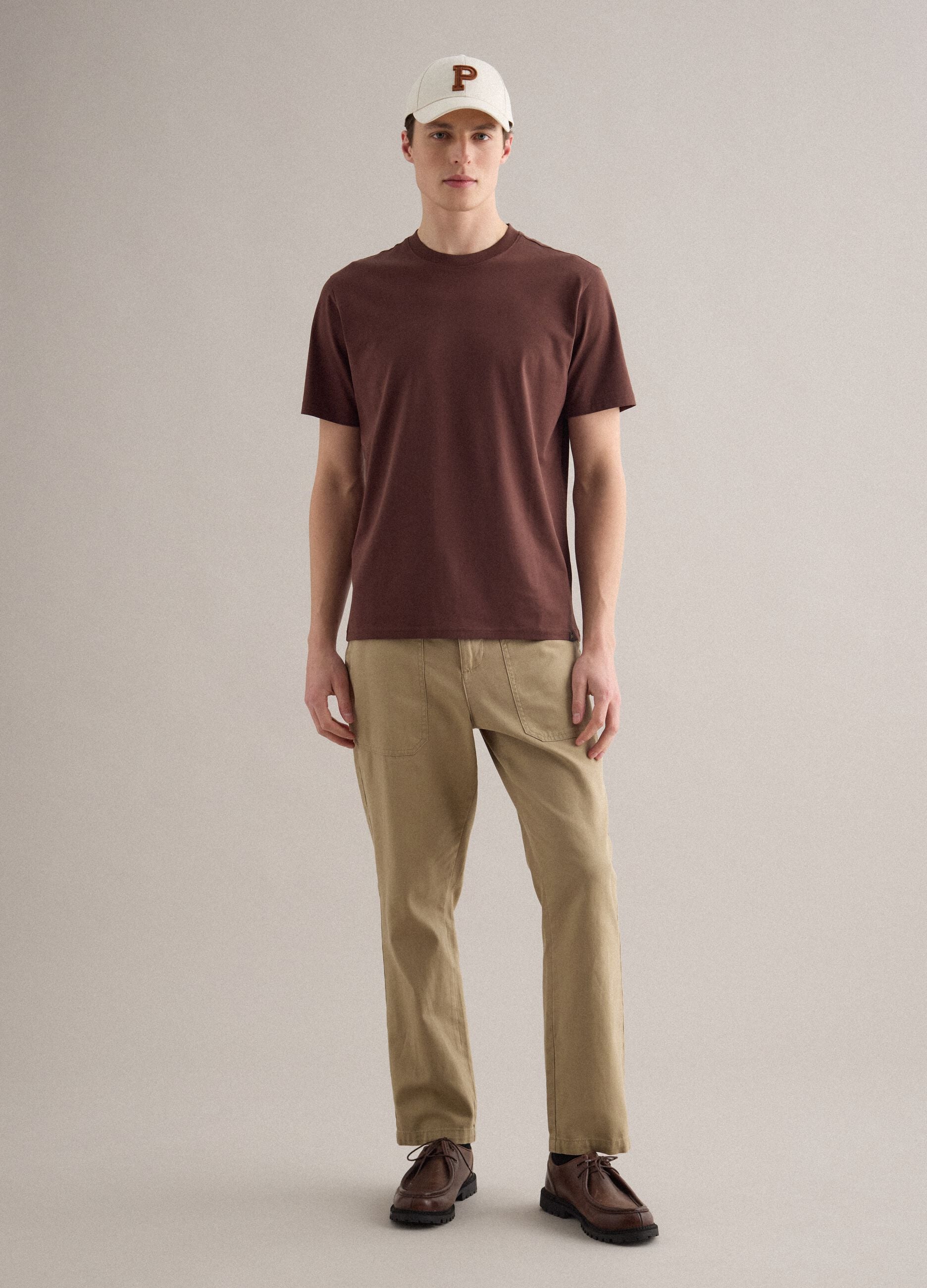 Brown pure cotton crew neck t-shirt relaxed fit