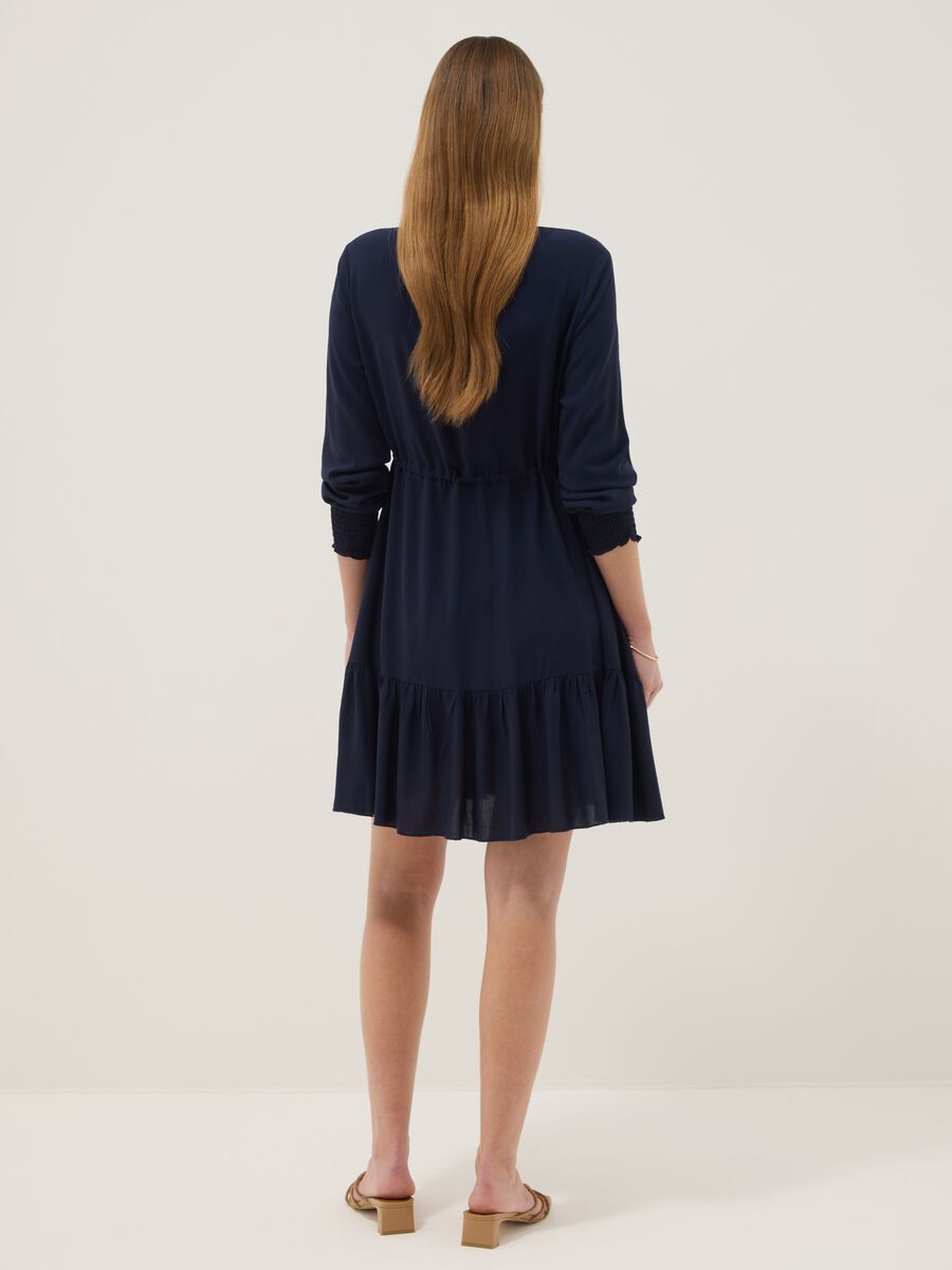 Maternity Blue Dress in Pure Viscose with Mandarin Collar_2