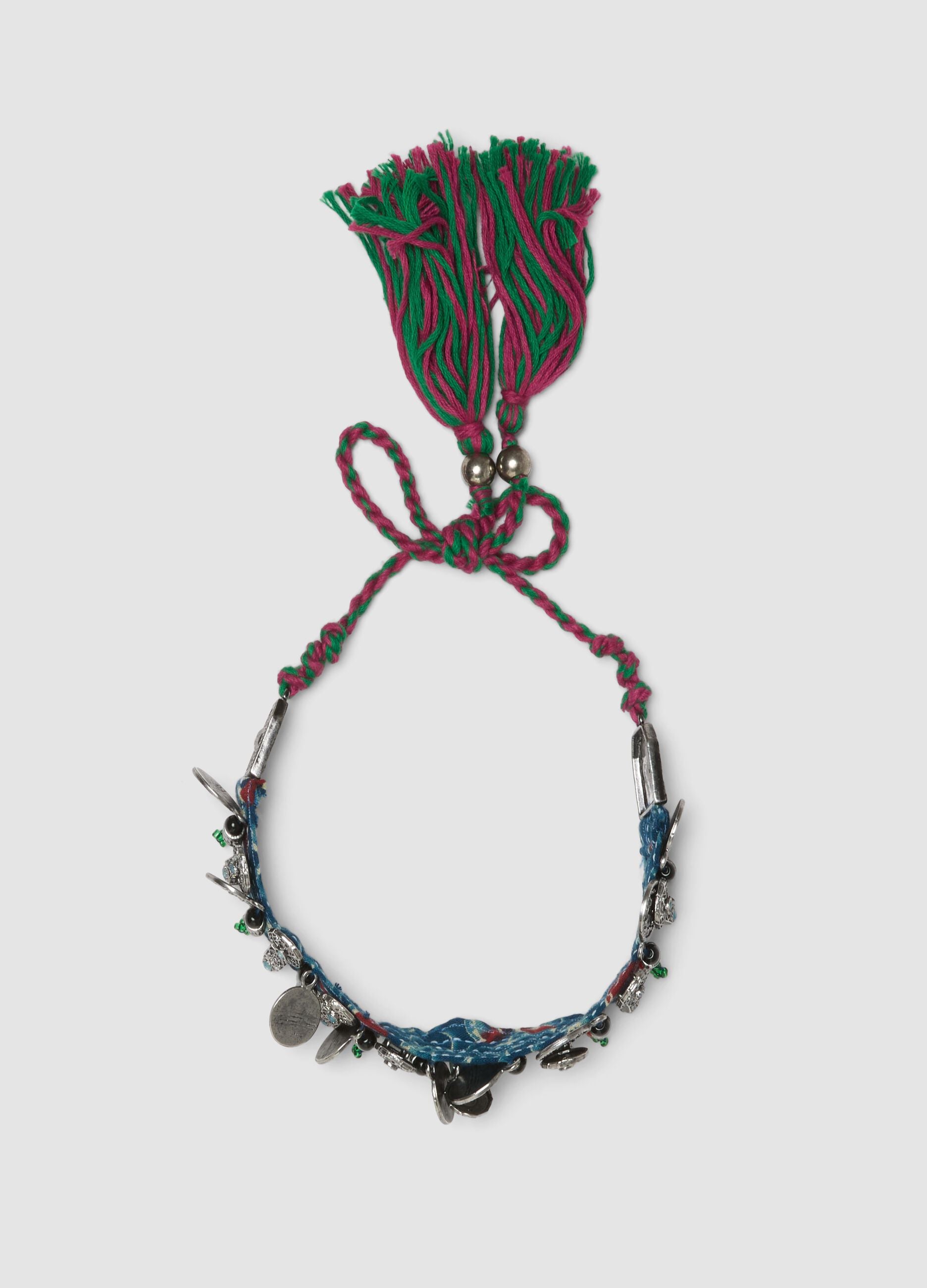 Multicolour pure cotton necklace with charms