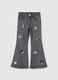 Grey cotton blend flare jeans for girls with Minnie prints_0
