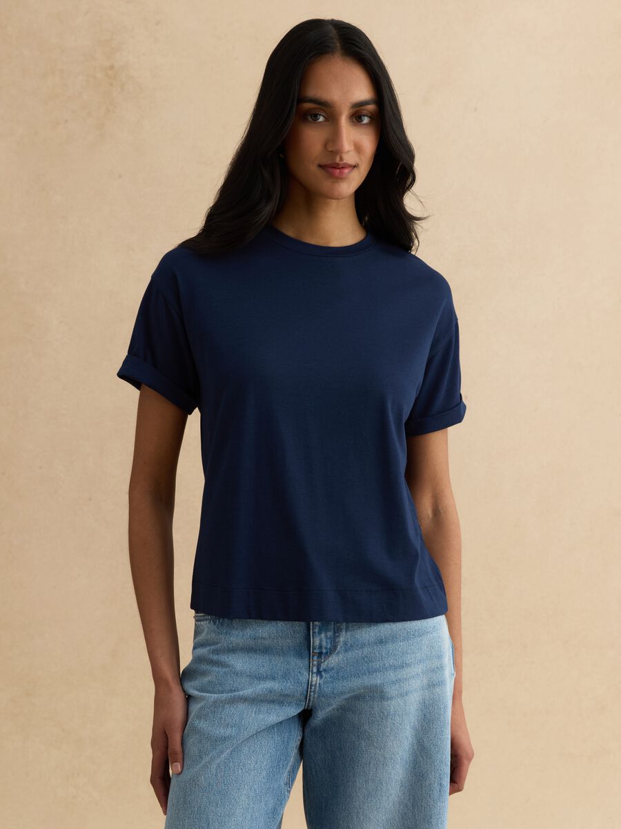 Blue short-sleeve jersey t-shirt in stretch cotton and modal_0