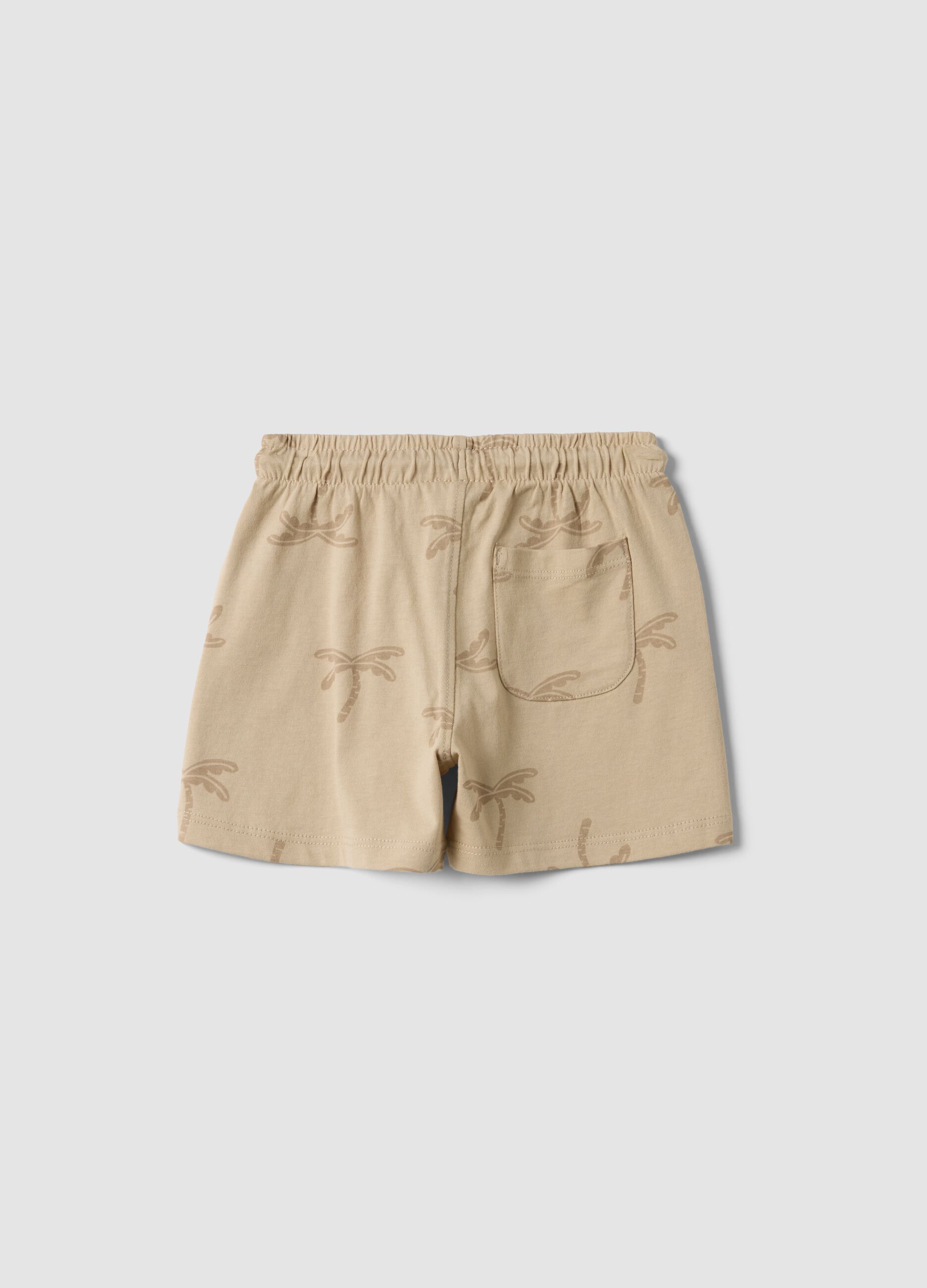 Beige organic cotton shorts with all-over print